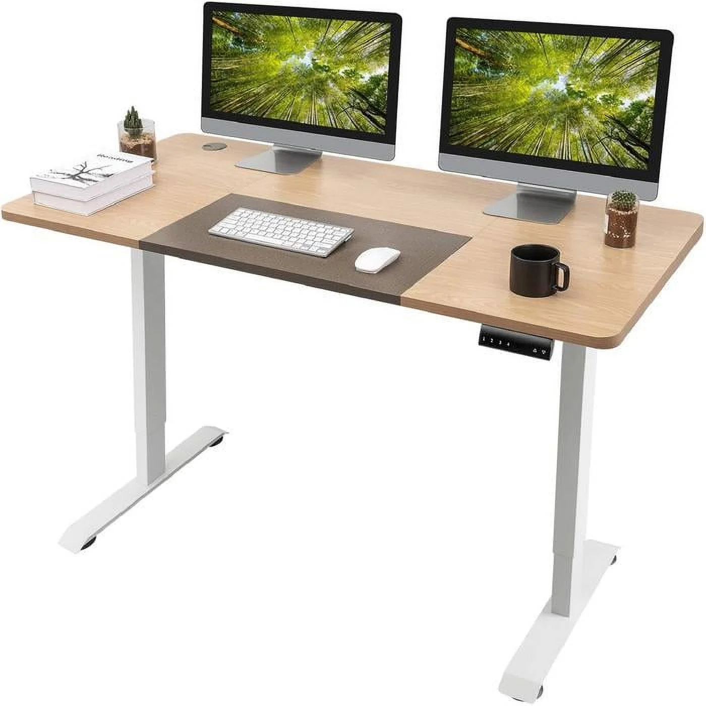 Vineego Electric Standing Desk Height Adjustable Office Desk with 55” x 27.5” Tabletop Home Office Workstation, Beige Finish