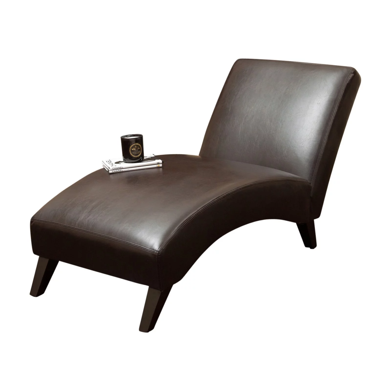 GDF Studio Tauris Contemporary Bonded Leather Upholstered Chaise Lounge, Brown and Dark Brown