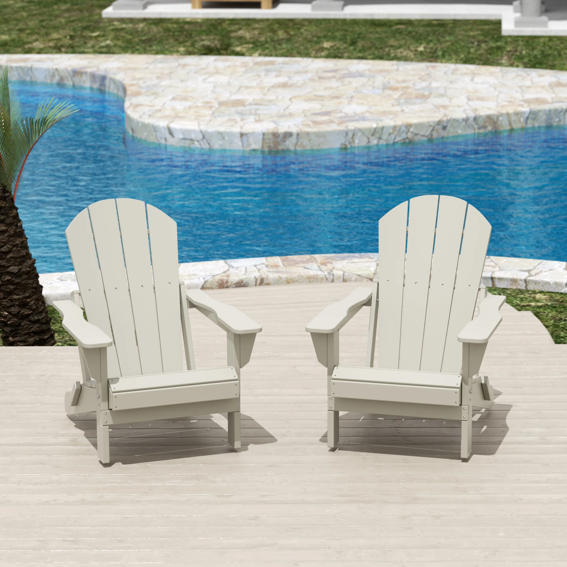 Costaelm Paradise Classic Adirondack Folding Adjustable Chair Outdoor Patio, HDPE, Weather Resistant, (Set of 2), Sand