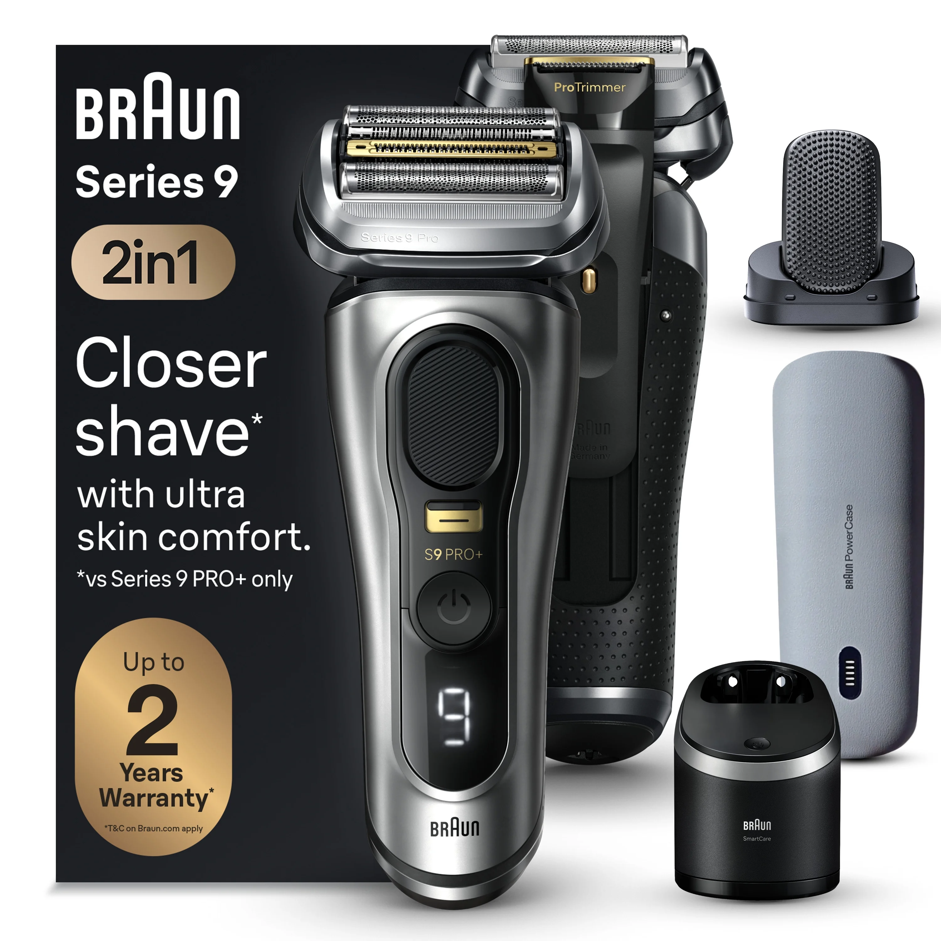 Braun Series 9 PRO+ Electric Shaver, ProComfort Head, Powercase, 6in1 SmartCare Center, 9599cc Silver