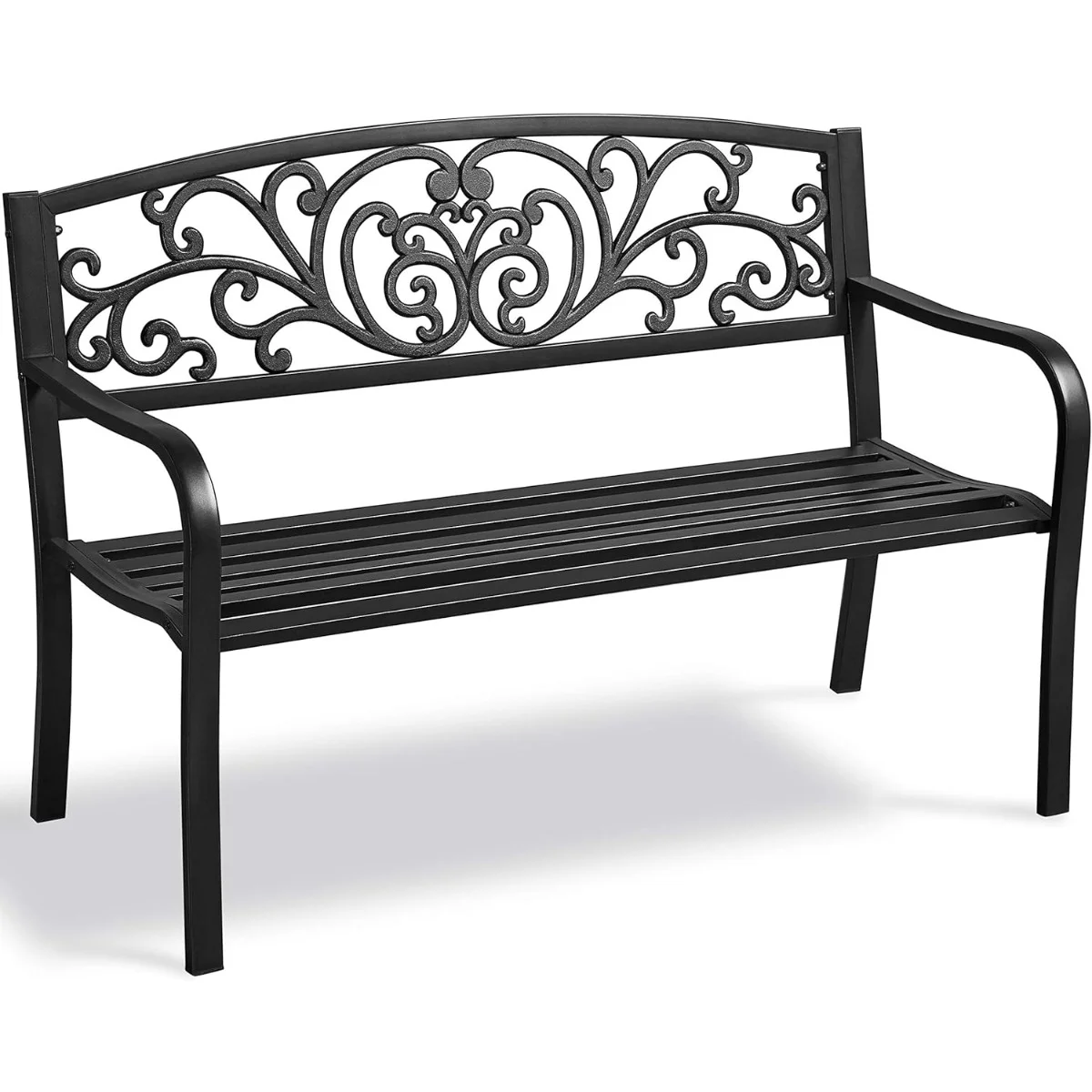 Garden Outdoor Bench Patio Bench for Outdoor, Park, Yard, Entryway, Iron Metal Frame Furniture, Patio Porch Clearance, Black