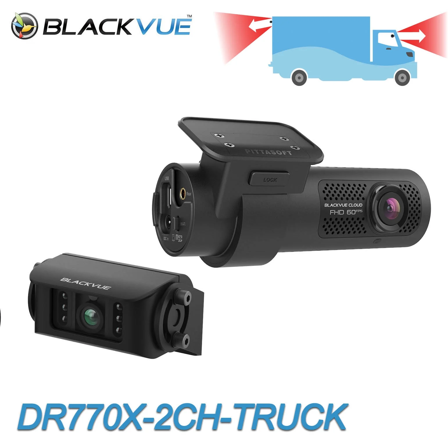 BlackVue DR770X-2CH-TRUCK Front + Waterproof Exterior Dash Cam With 64GB Card | Cloud-Ready 1080p 60FPS GPS & WiFi