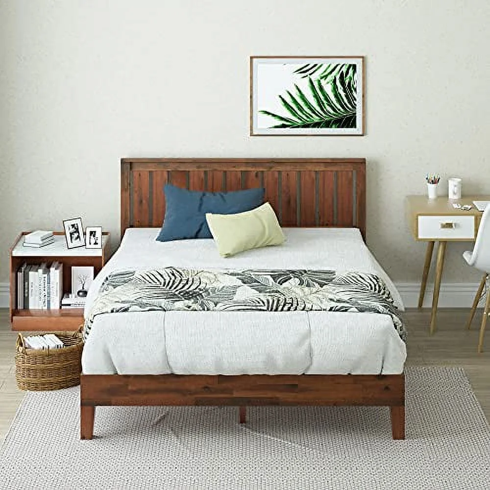 Zinus Vivek 12 Inch Deluxe Wood Platform Bed with Headboard No Box Spring Needed Wood Slat Support Antique Espresso Finish Full