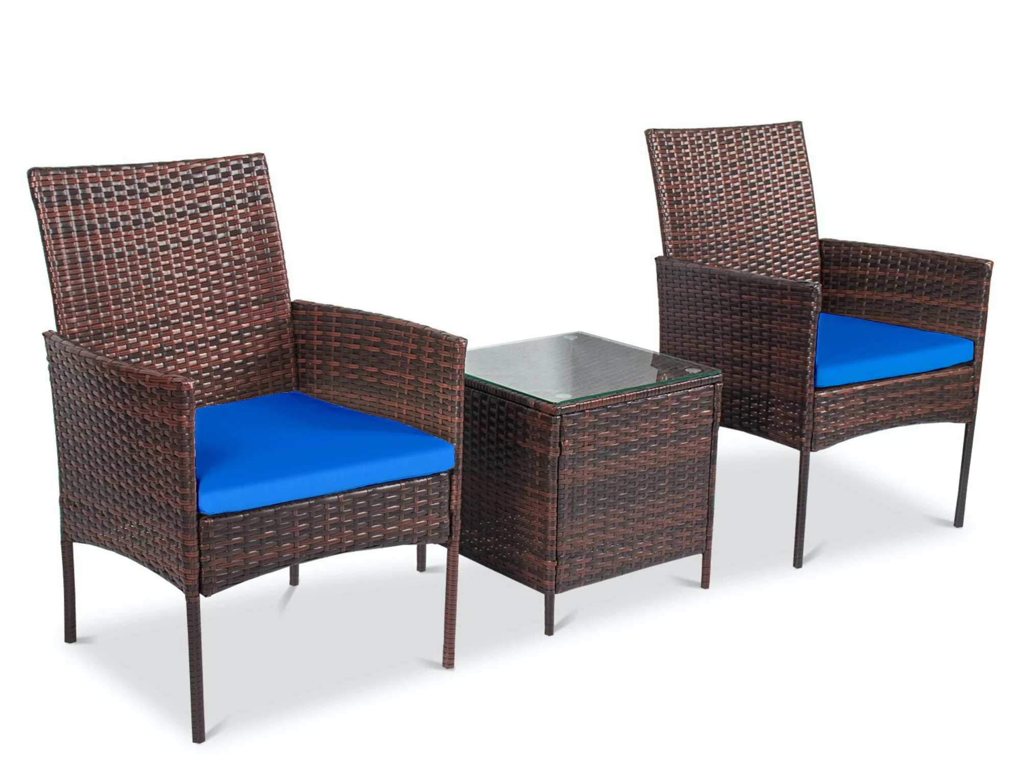 Sophron 3 Piece Elegant Design Rattan Furniture Set - 2 Durable Chairs With a Tea Table - Dark Blue