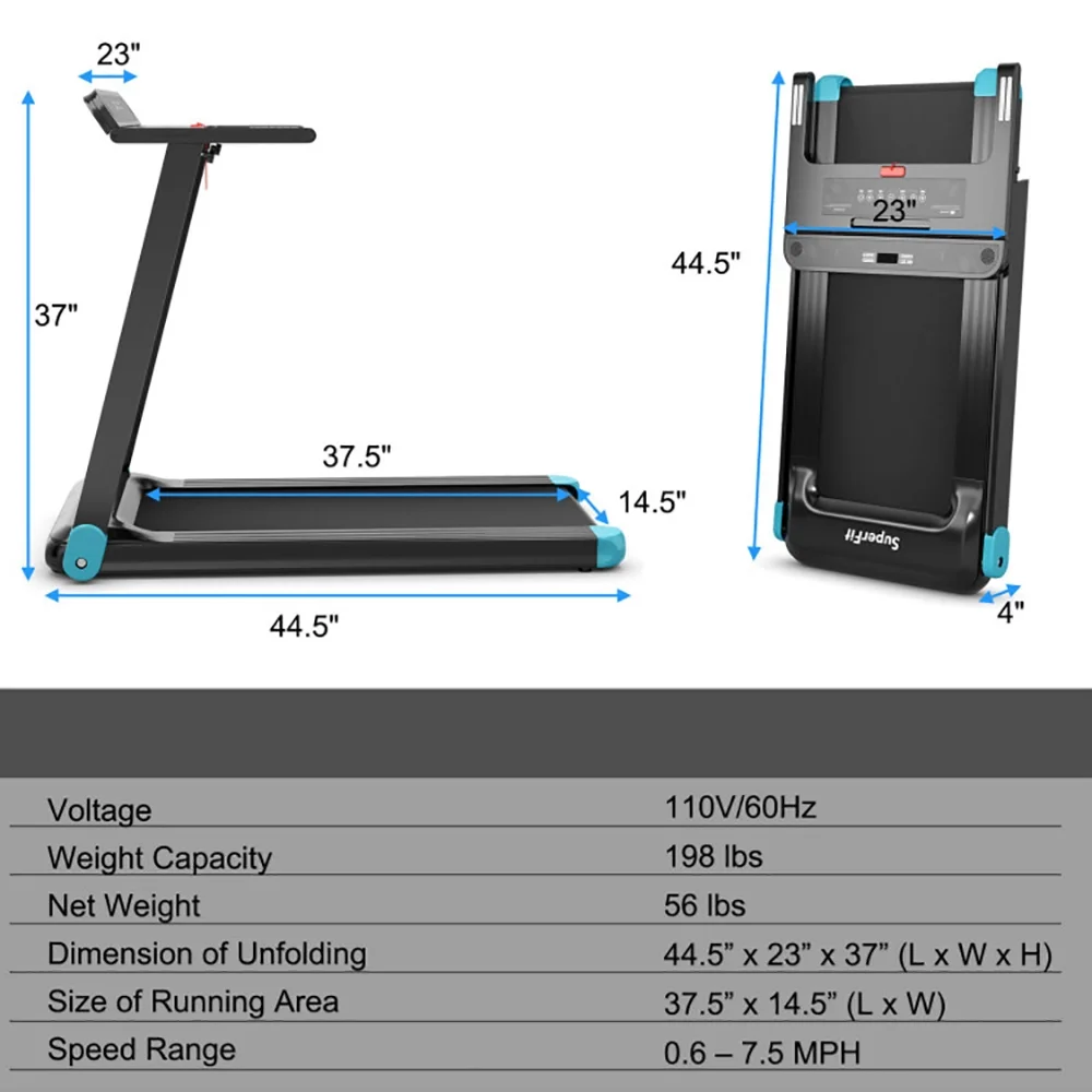 Yardi Yard Folding Electric Compact Walking Treadmill with APP Control Speaker-Blue, Treadmill for Walking & Running