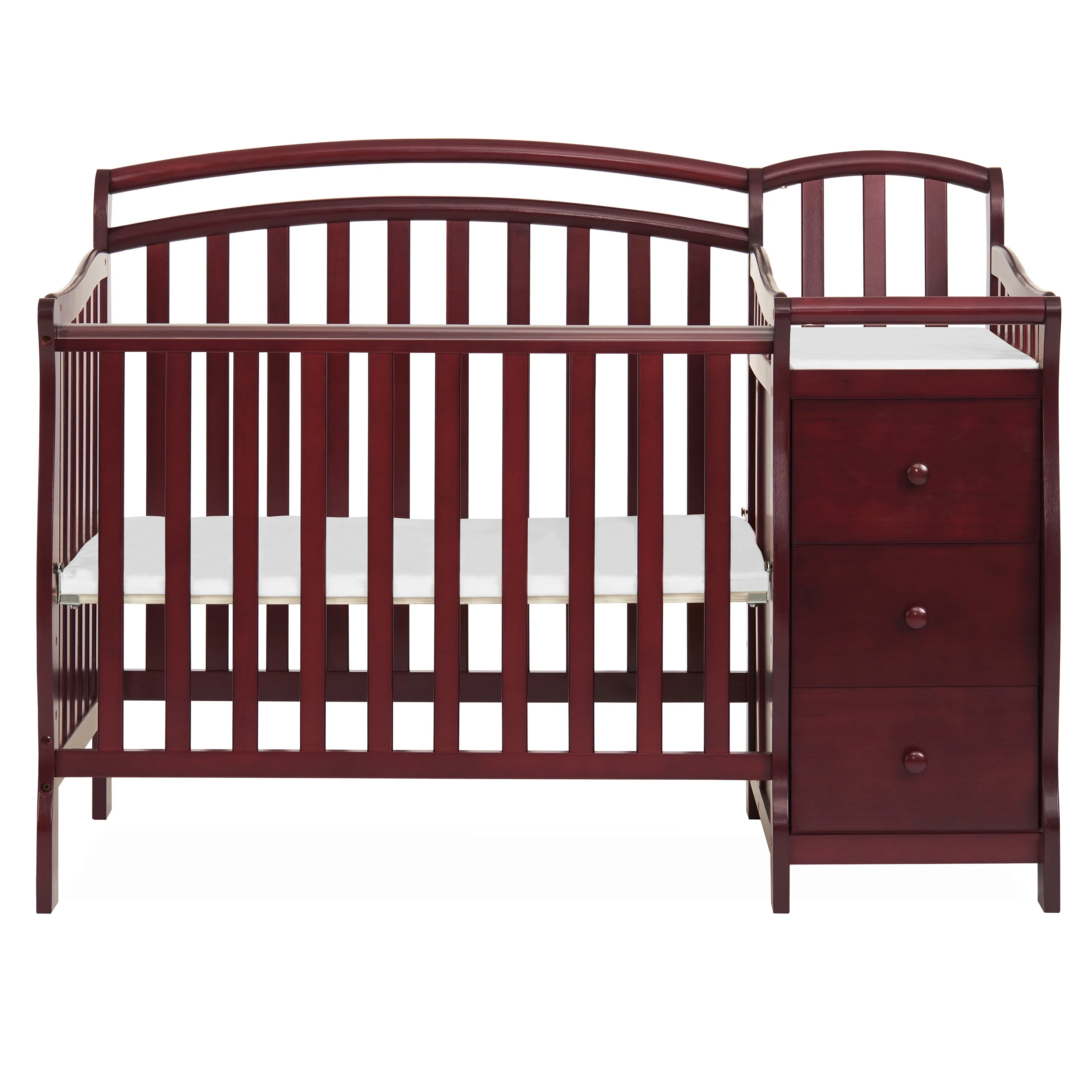 Dream On Me Casco 4-in-1 Baby Mini Crib And Changing Table, Cherry, Made Of Pinewood