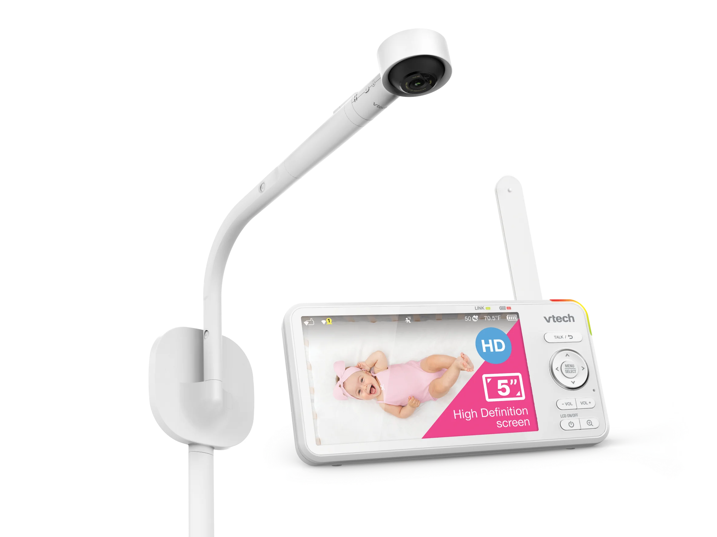 VTech 1080p WiFi Smart Nursery Remote Access Over-the-Crib View Video Baby Monitor with 5” High Definition 720p Display, Night Light, RM5887HD (White)