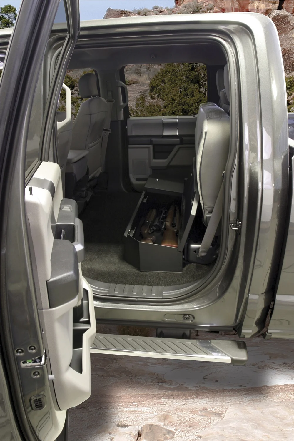 Tuffy Security Products 316-01 Under Seat Lockbox - Full Length; Black; 2015-Current Ford F150 SuperCrew, 2017-Current Ford SuperDuty SuperCrew