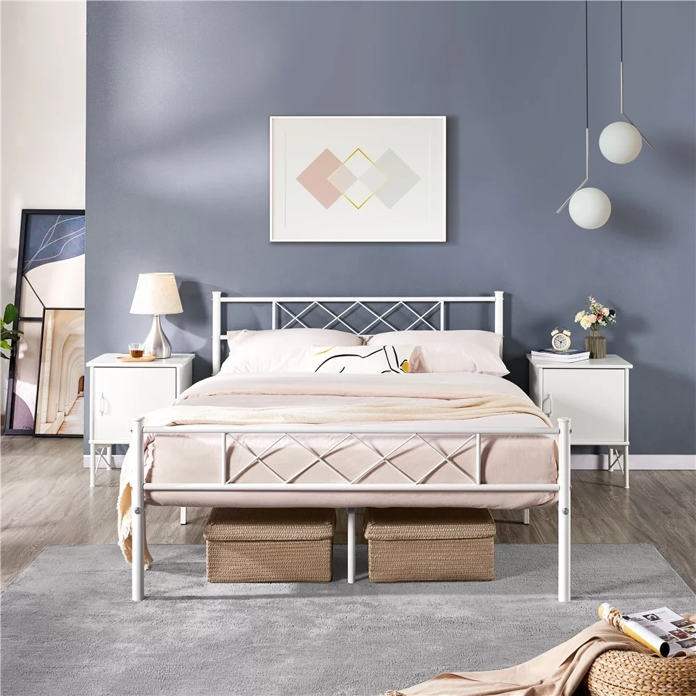 Yaheetech Metal Bed Frame Mattress Foundation with Slatted Bed Base 77.56