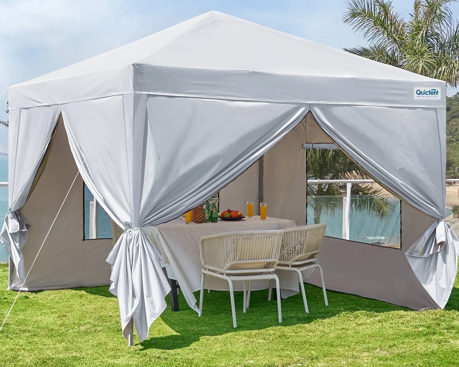 Quictent Privacy 10'x10’Pop up Canopy Tent with Sidewalls Enclosed Instant Gazebo Shelter Waterproof (White)