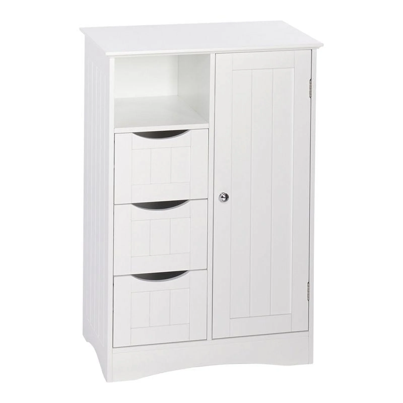 RiverRidge Ashland Single Door Bathroom and Laundry Storage Cabinet with 3 Drawers, Open and Adjustable Shelf - White