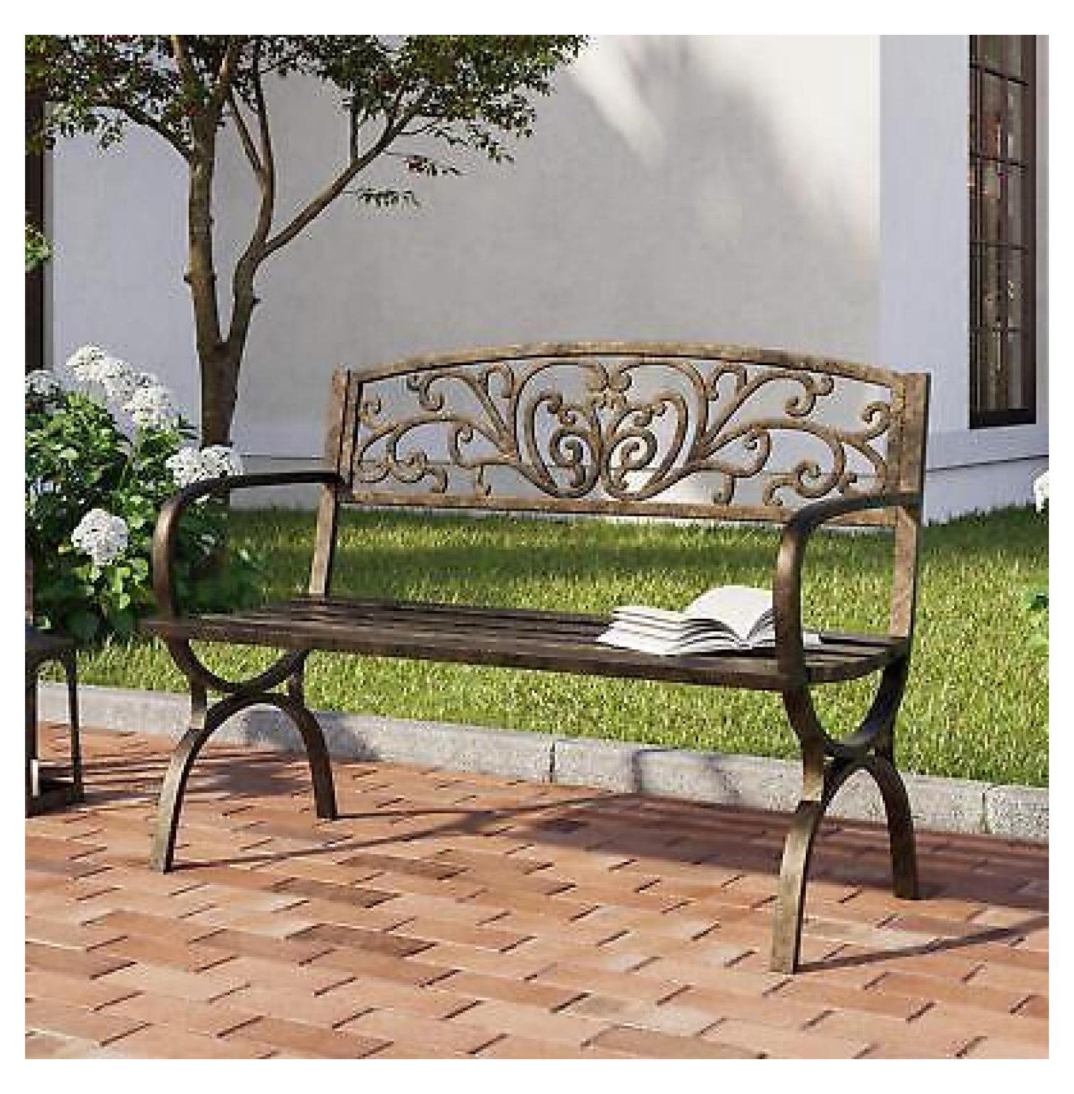 Yunwen Outdoor Bench Patio Chair Metal Garden Furniture Deck Backyard Park Porch Seat