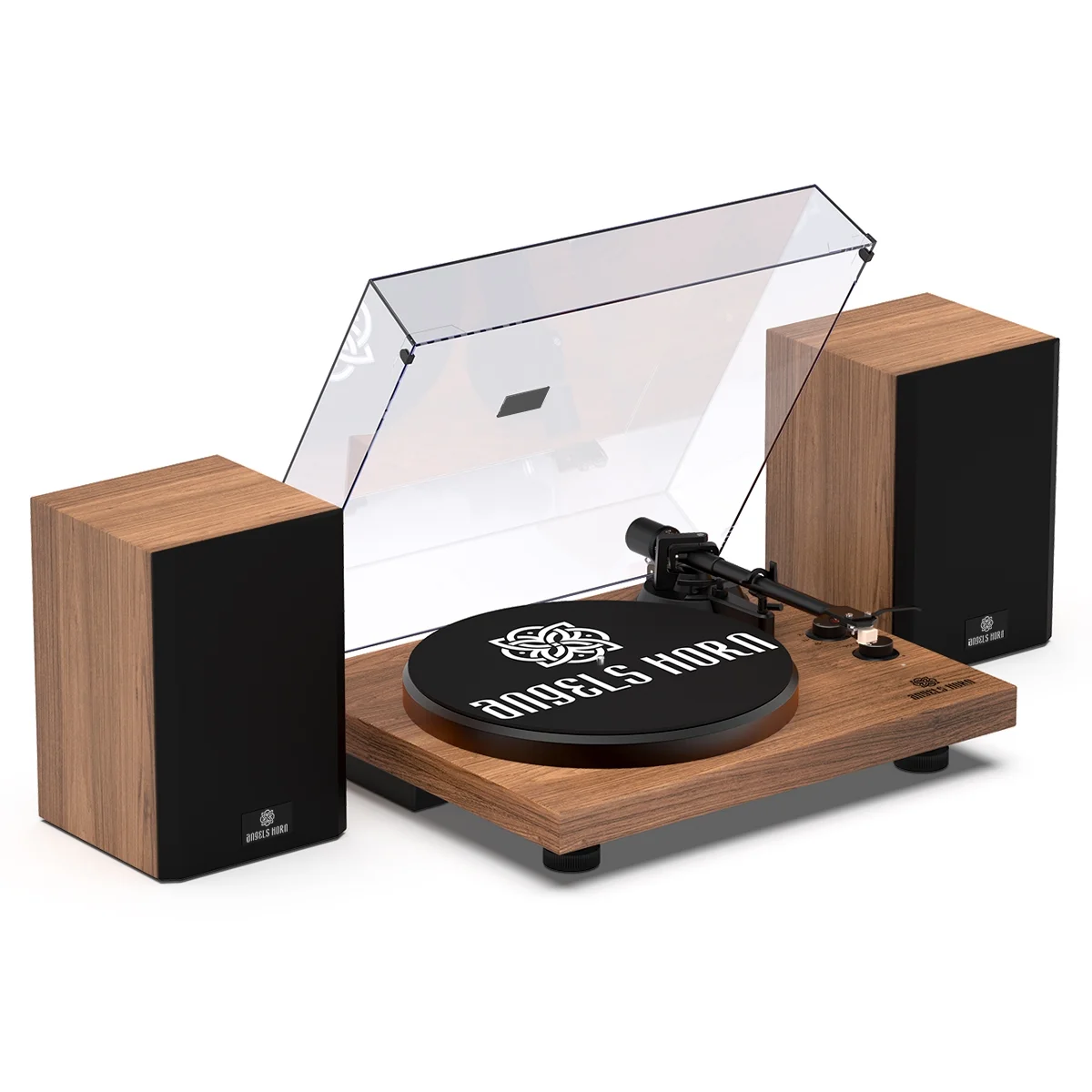 Angels Horn High-Fidelity Vinyl Record Player, Bluetooth Turntable with Stereo Bookshelf Speakers