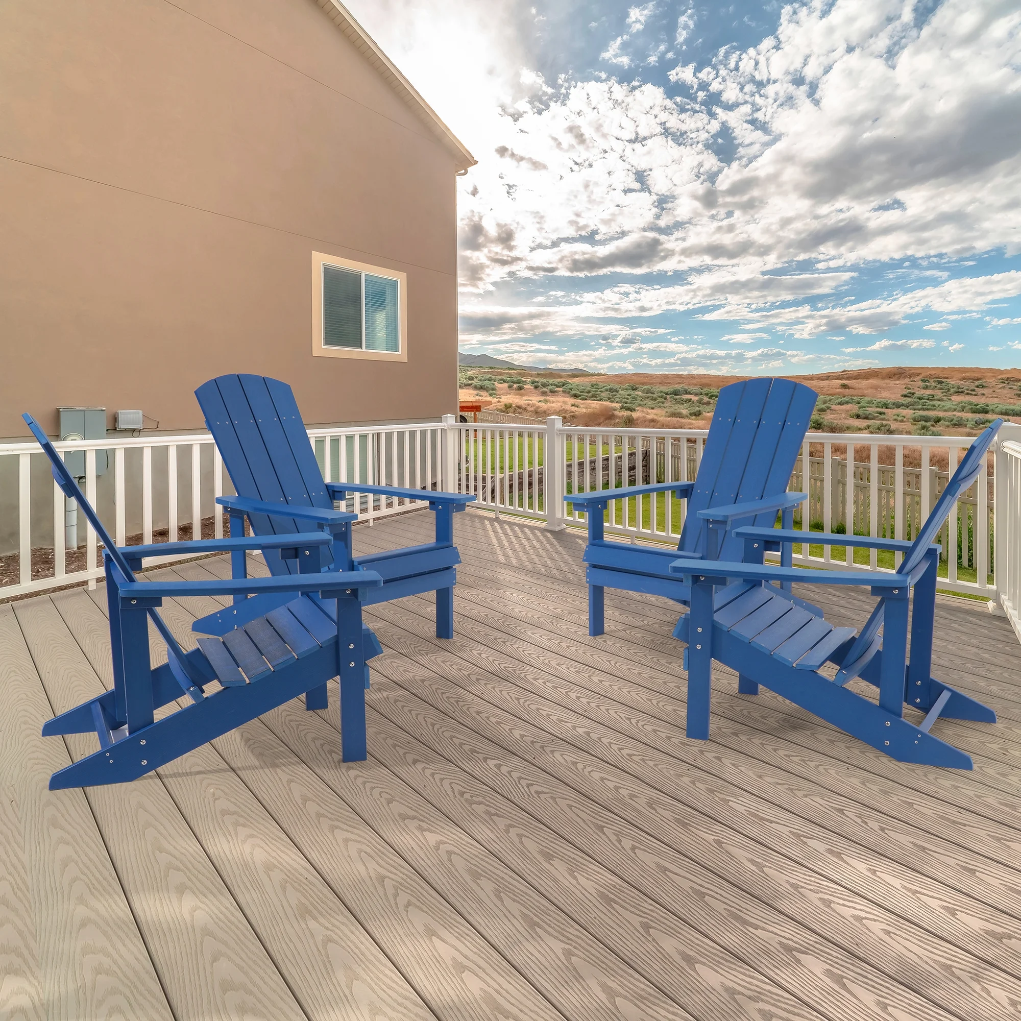 Sonerlic 4 Pack Outdoor HIPS Adirondack Fire Pit Chair for Patio, Deck and Garden,Navy Blue