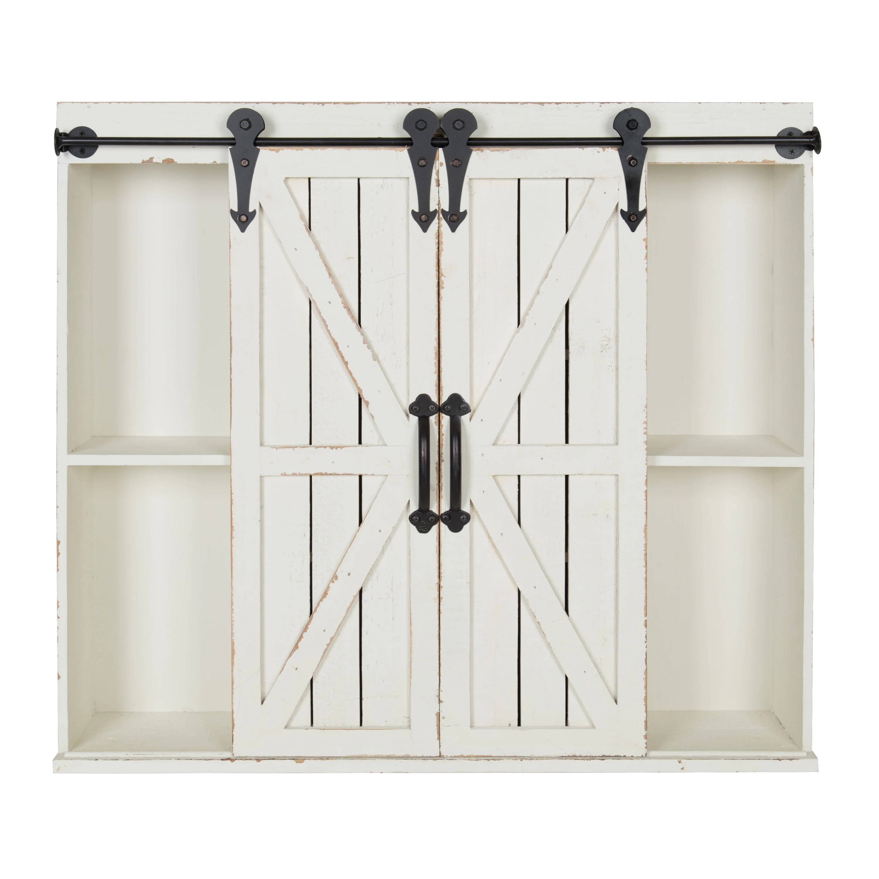 Kate and Laurel Cates Decorative Wall Storage Cabinet with Two Sliding Barn Doors, Rustic White