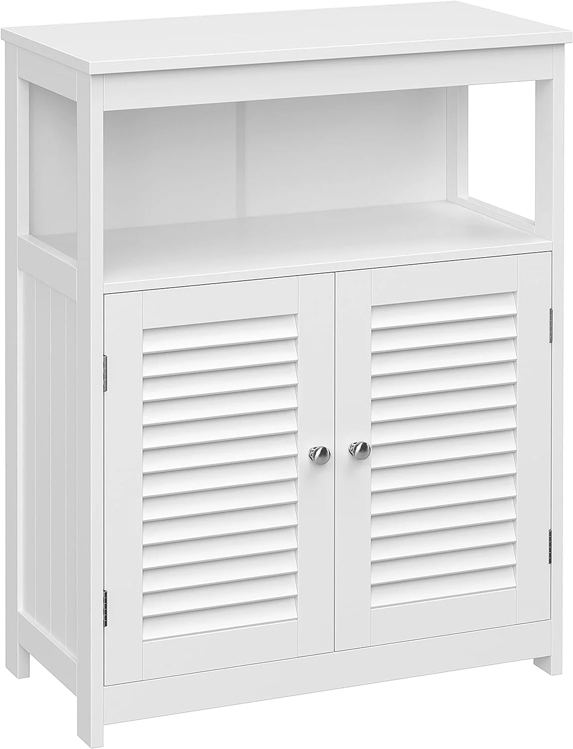 Freestanding Bathroom Floor Cabinet - Double Shutter Doors, Adjustable Shelf, White