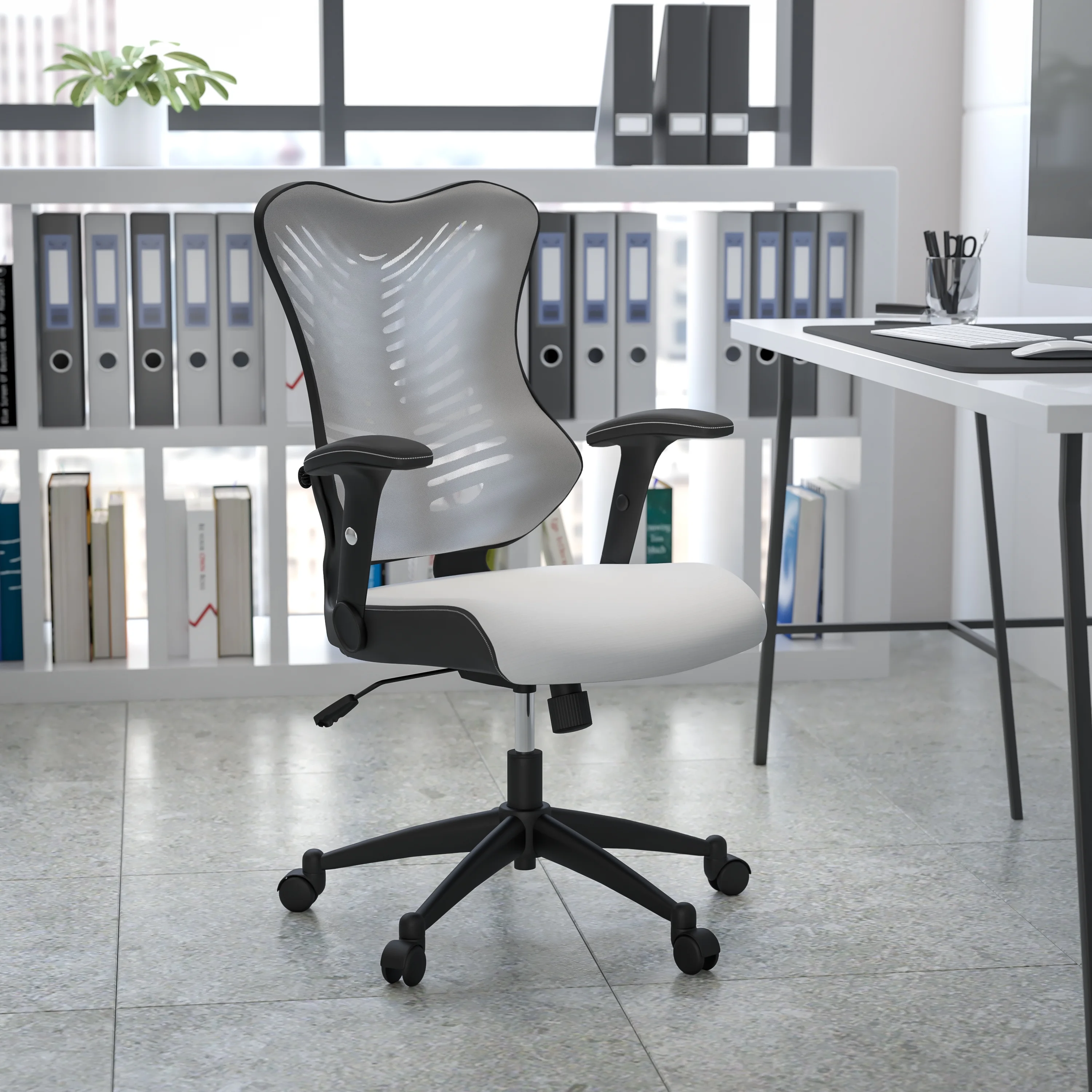 Flash Furniture Kale High Back Designer White Mesh Executive Swivel Ergonomic Office Chair with Adjustable Arms