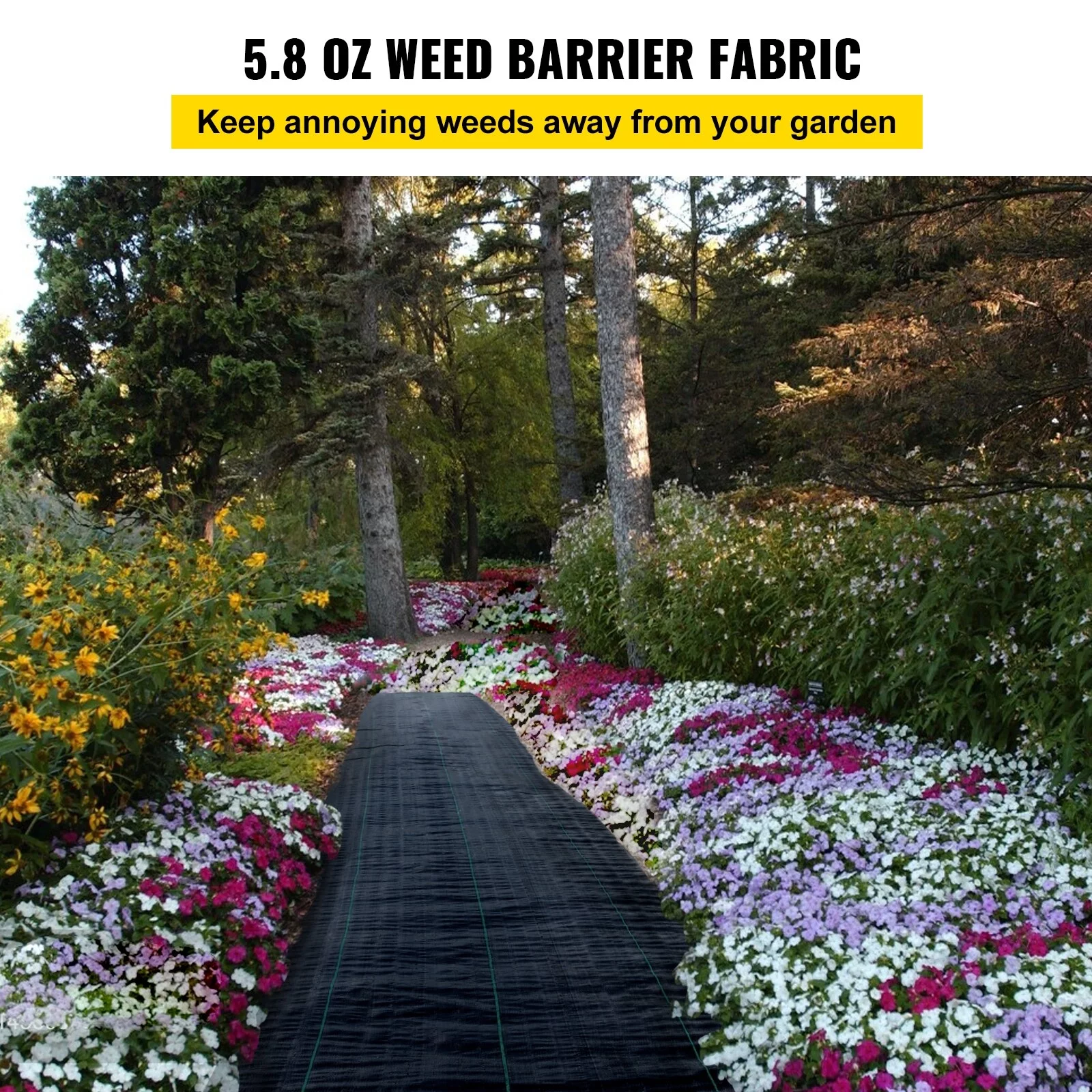 VEVOR Woven Ground Cover Weed Barrier 5.8oz Landscape Fabric 4'x 100' Garden Mat 4 x 300 ft