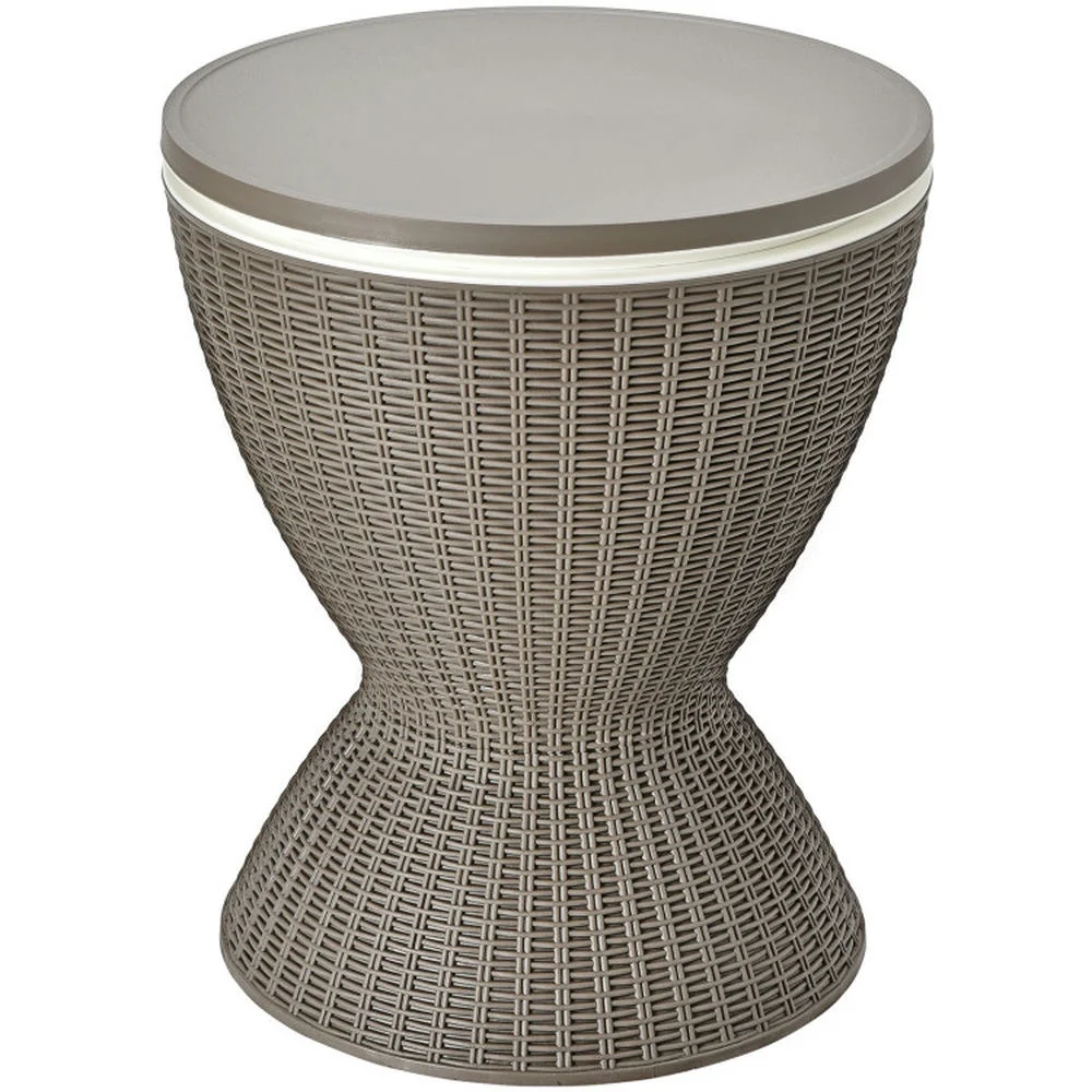 Kepooman 3 in 1 8 Gallon Patio Rattan Cooler Bar Table with Adjust Ice Bucket-Brown
