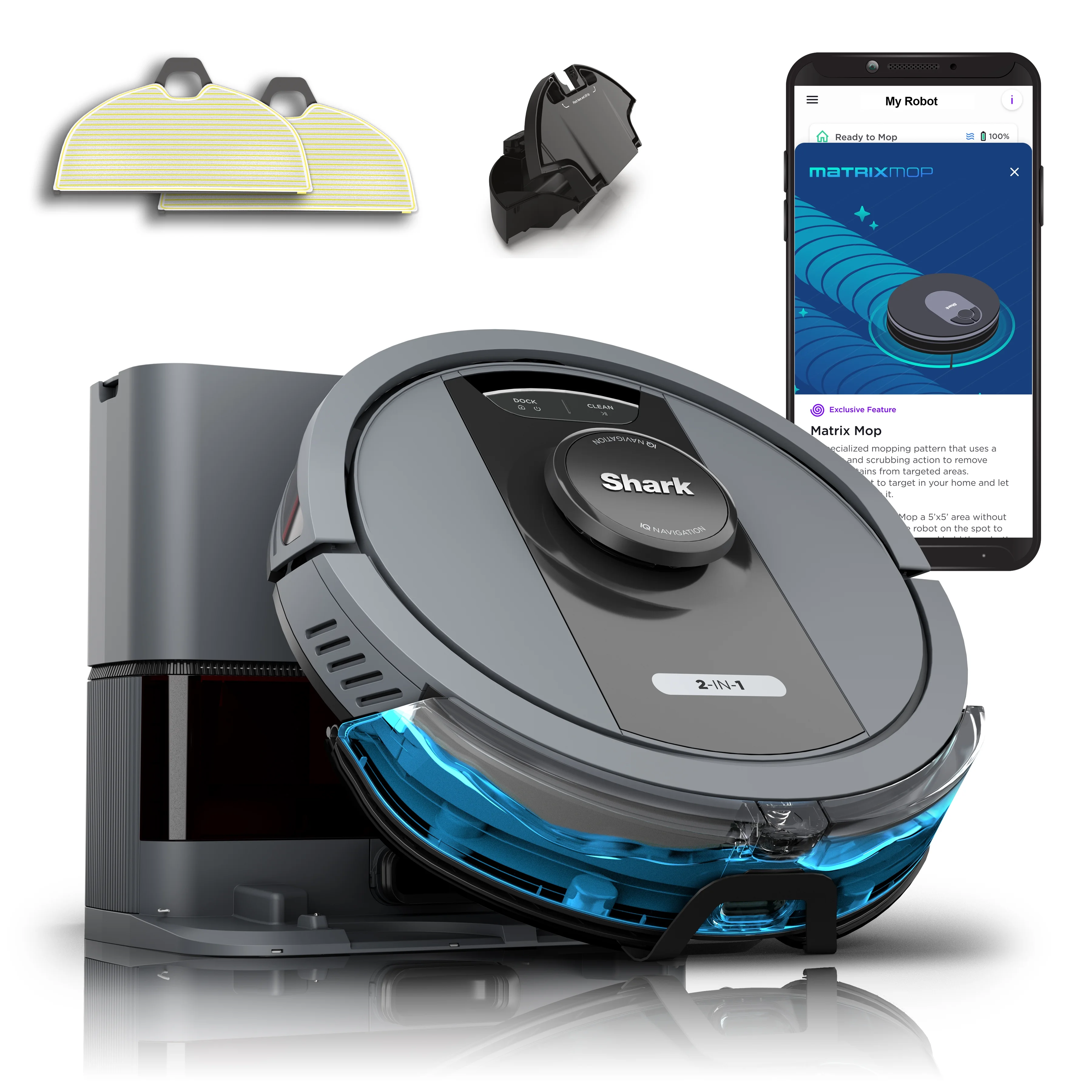 Shark Matrix Self-Empty Robot Vacuum & Mop with No Spots Missed, Bagless 30-Day Capacity, Precision Home Mapping, RV2400WS, New