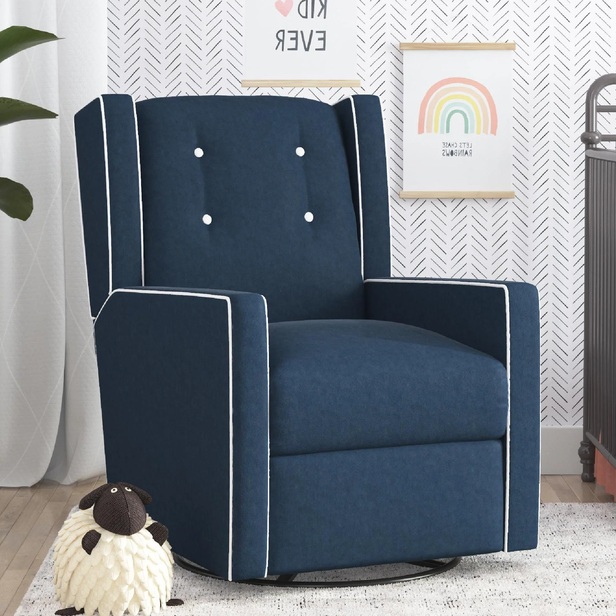 Baby Relax Mikayla 4-in-1 Nursery Swivel Glider Rocker Recliner, Dark Blue Microfiber