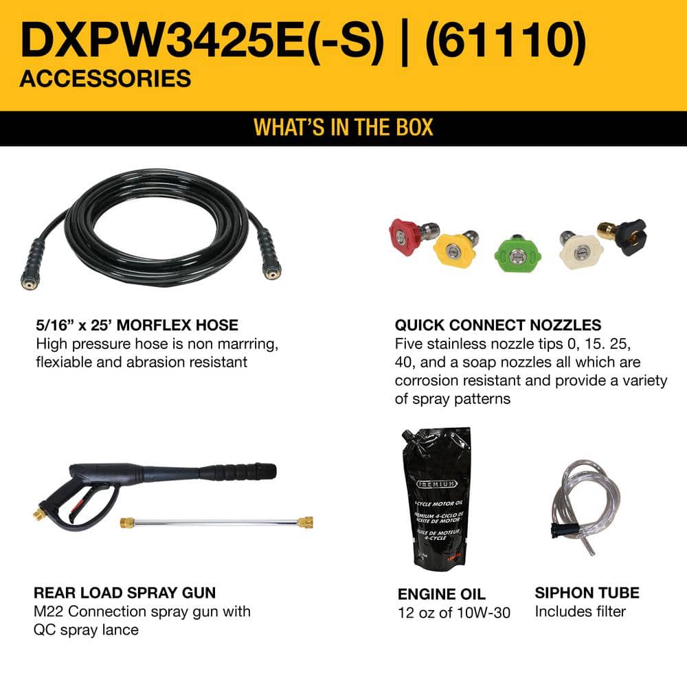 3400 PSI 2 5 GPM Gas Cold Water Pressure Washer with Electric Start Engine DXPW3425E