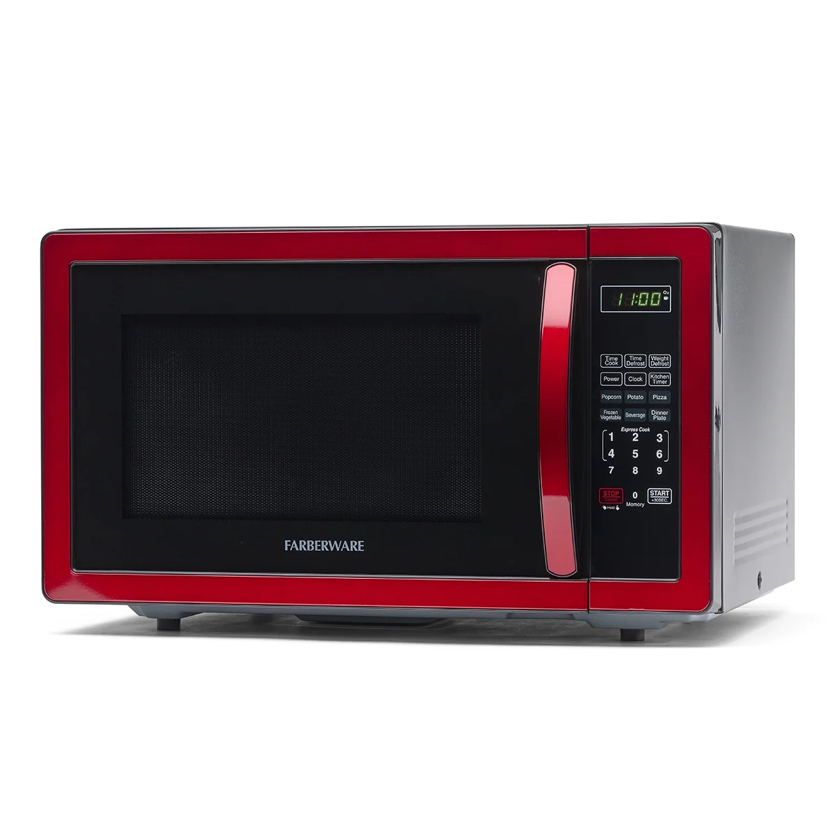 Farberware Stainless Steel Countertop Microwave Oven with Child Lock, 1.1 Cu Ft Red