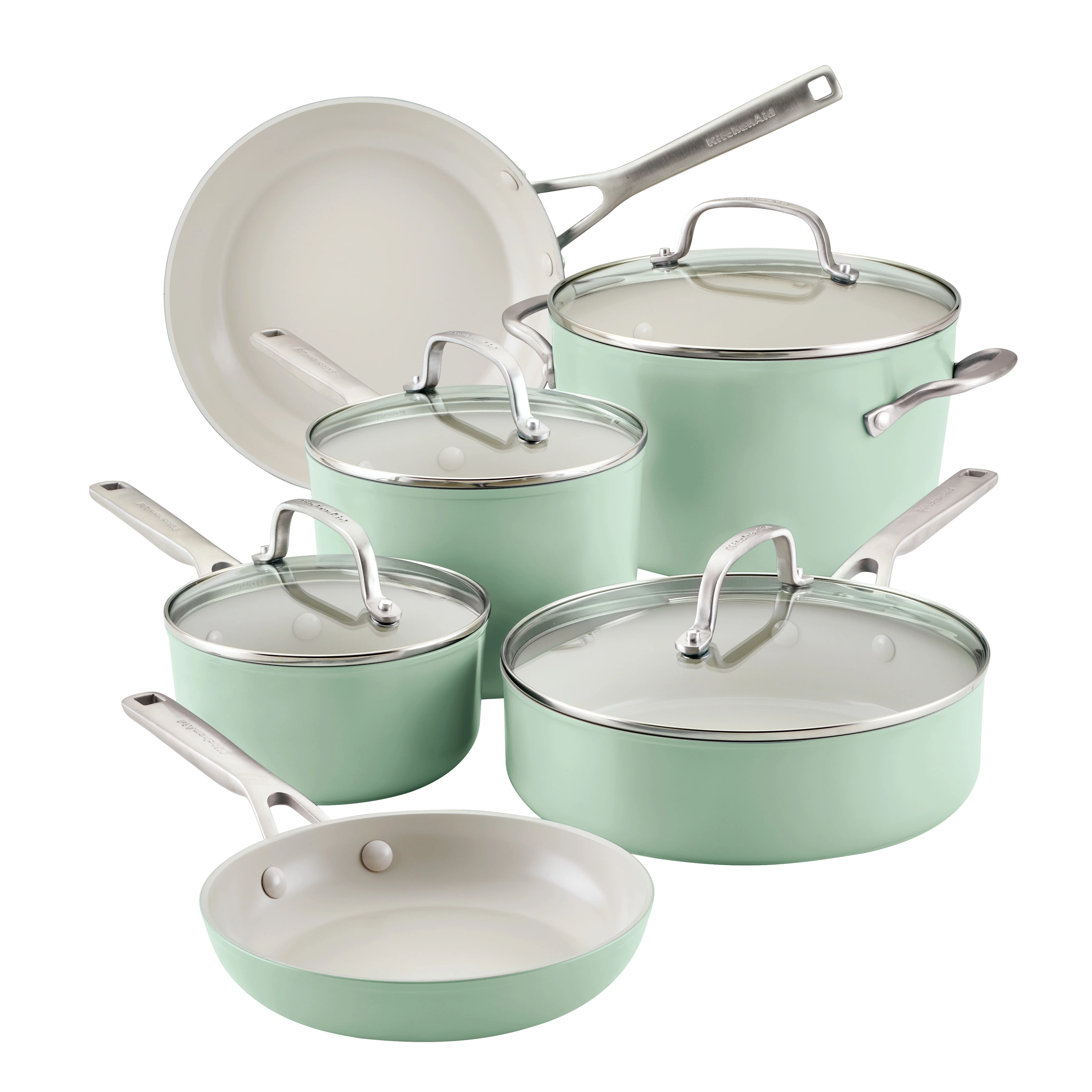 KitchenAid Hard Anodized Ceramic 10 Piece Nonstick Cookware Pots and Pans Set, Pistachio