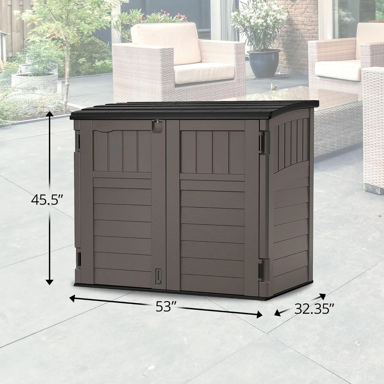 Suncast Modernist Horizontal Low-Profile Storage Shed, Gray, 3 Doors, 4'x2.5', covers 34 Cubic feet