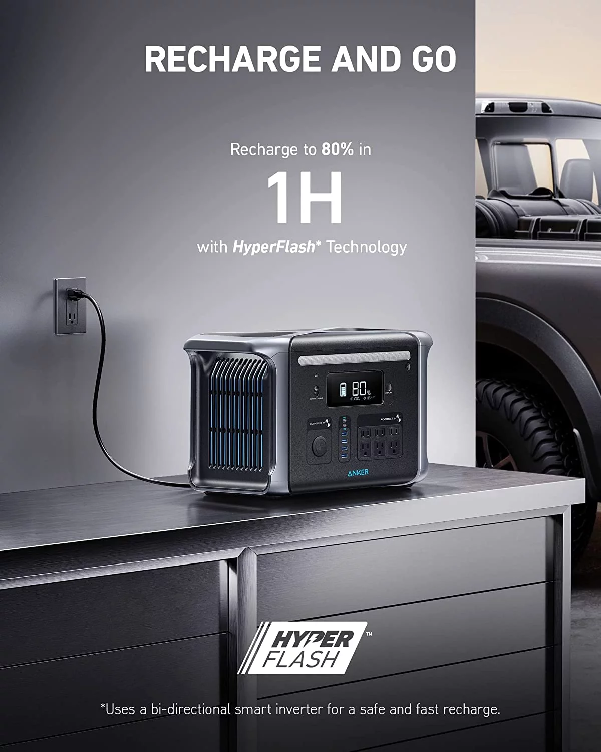 Restored Premium Anker 757 Portable Power Station Powerhouse 1229Wh LiFePO4 Battery 1500W Solar Generator with 6 AC Outlets Solar Panel Optional 2 USB C Ports 100W Max LED Light for Camping RV Power Outage Refurbished