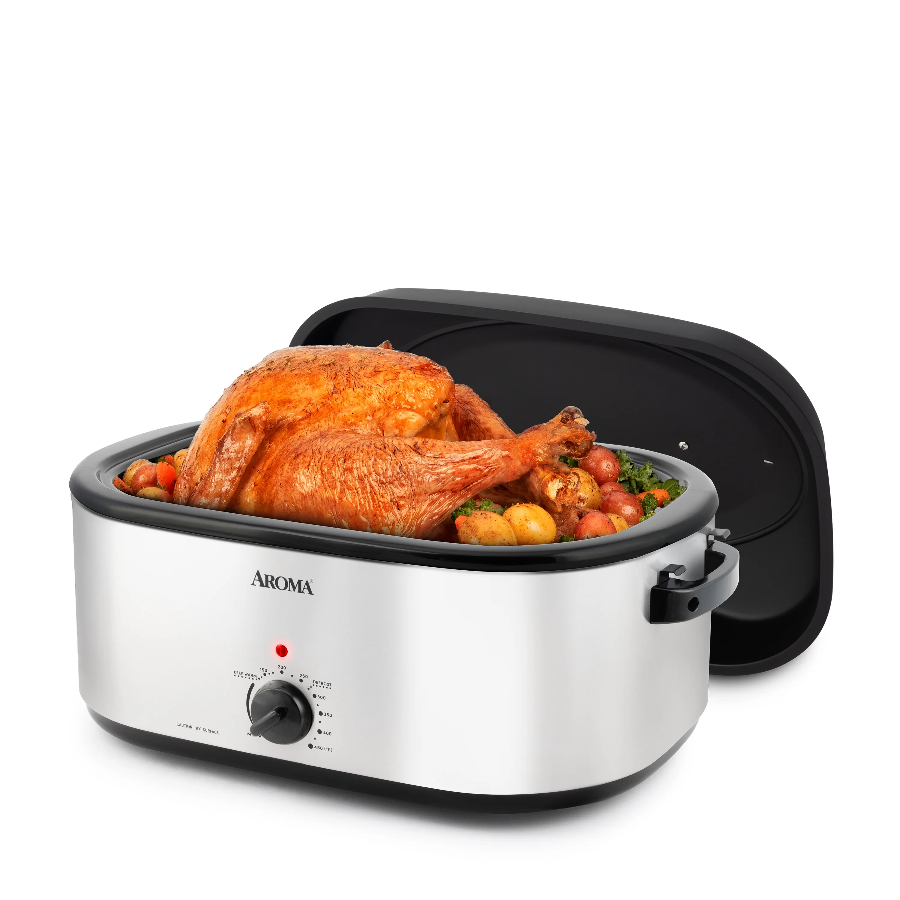 Aroma® 22 Quart Electric Roaster Oven with High-Dome & Self-Basting Lid, Stainless Steel