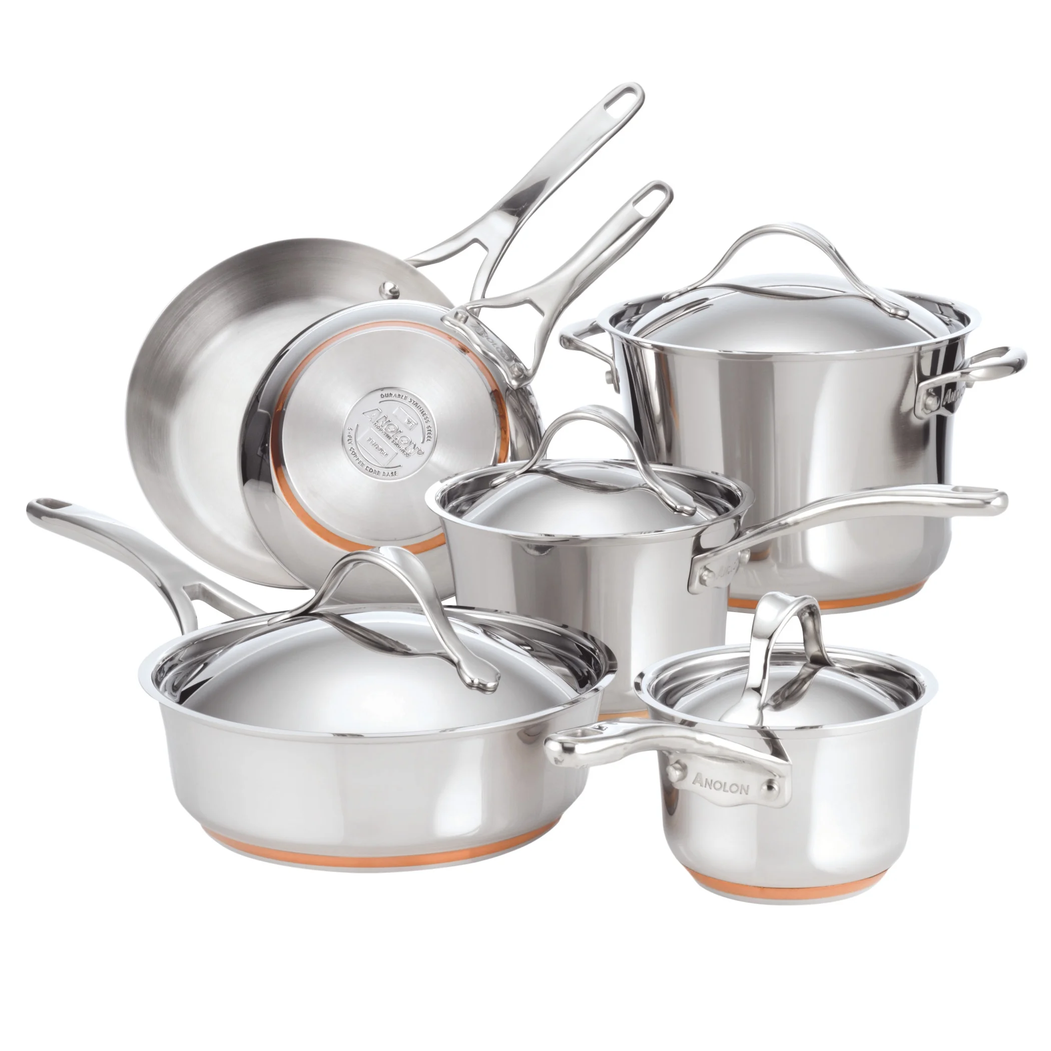 Anolon Nouvelle Copper Stainless Steel Pots and Pans Pots and Pans, 10-Piece, Silver