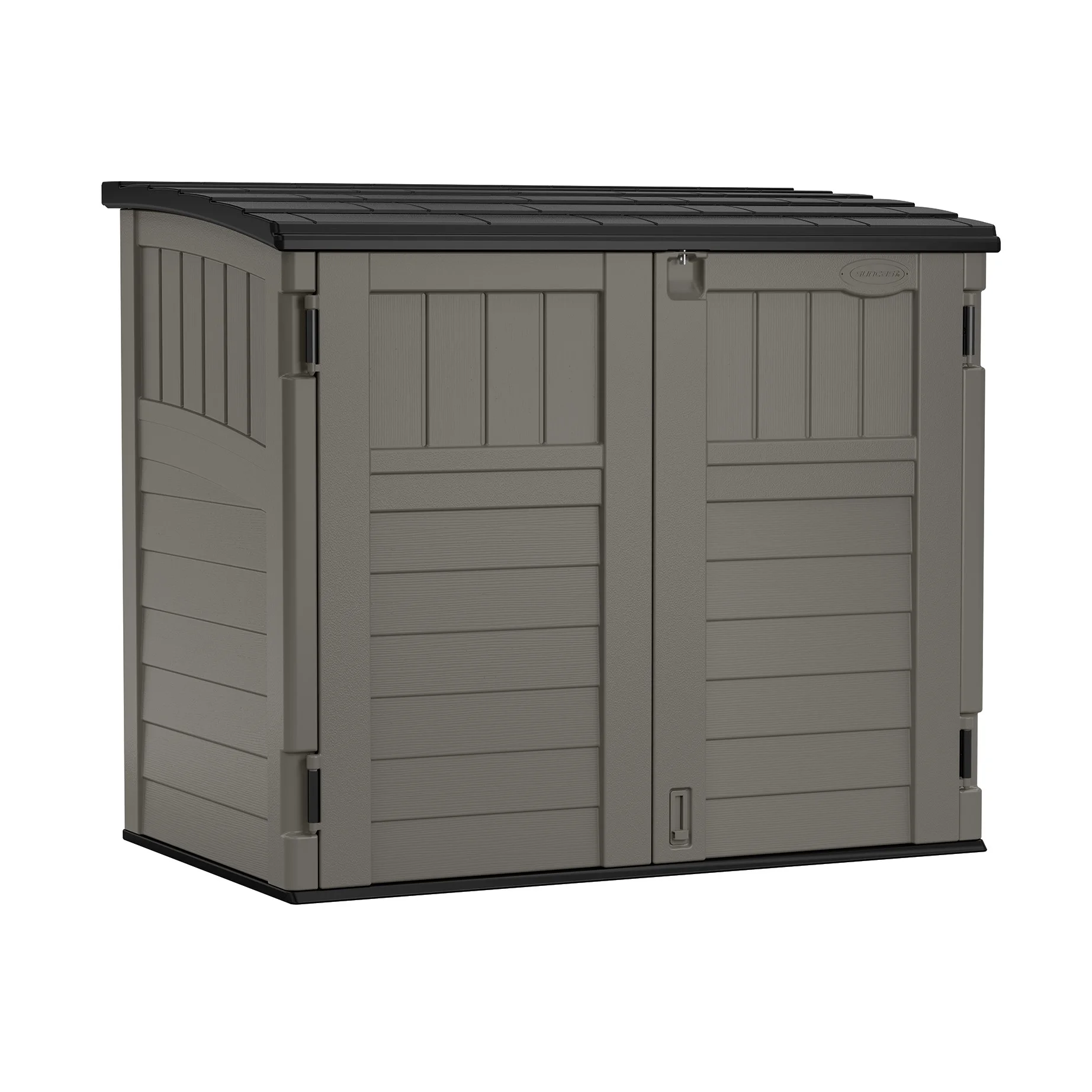 Suncast Modernist Horizontal Low-Profile Storage Shed, Gray, 3 Doors, 4'x2.5', covers 34 Cubic feet