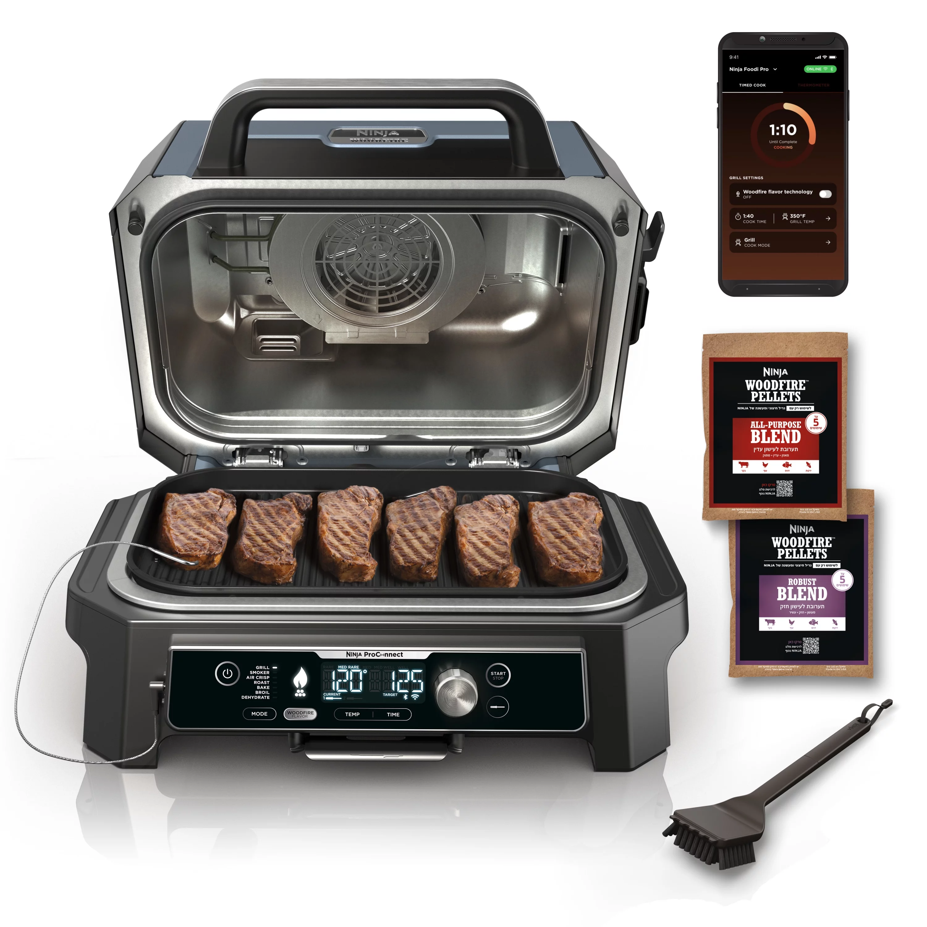 Ninja Woodfire ProConnect XL Outdoor 7-in-1 Grill & Smoker, App Enabled, Outdoor Air Fryer, Woodfire Technology, OG900
