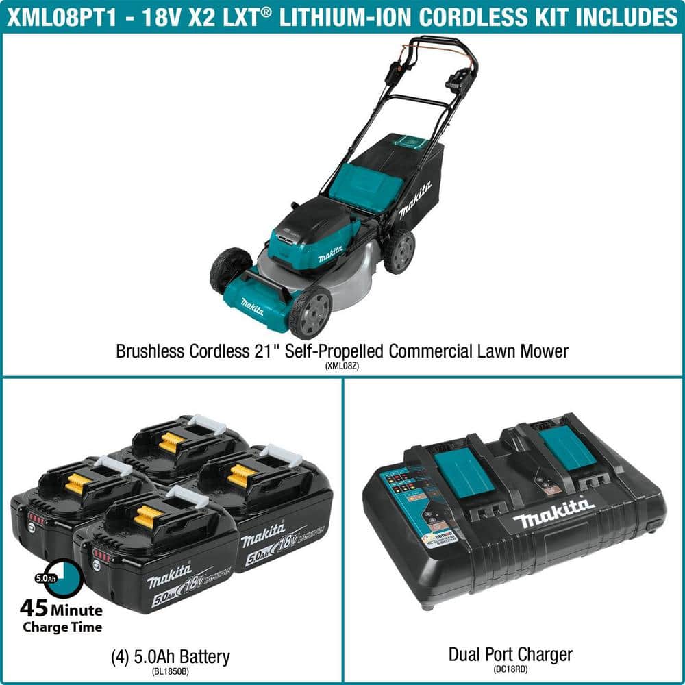21 in 18 Volt X2 36 Volt LXT Lithium Ion Cordless Walk Behind Self Propelled Lawn Mower Kit with 4 Batteries 5 0 Ah XML08PT1
