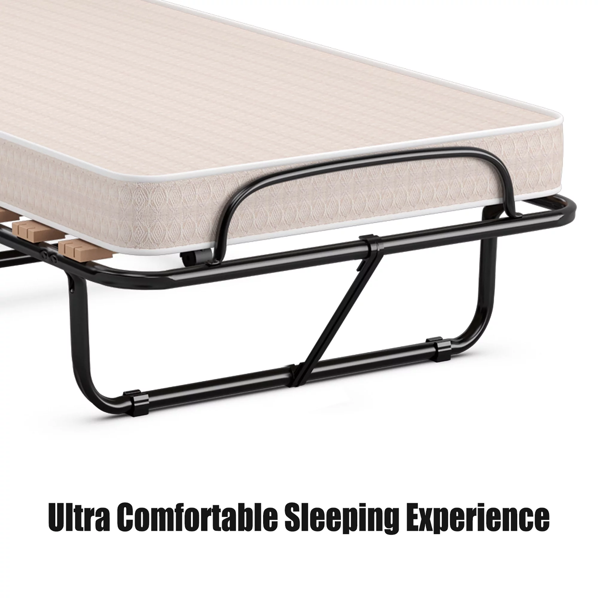 Costway Portable Folding Bed with Memory Foam Mattress Rollaway Cot Beige Made in Italy