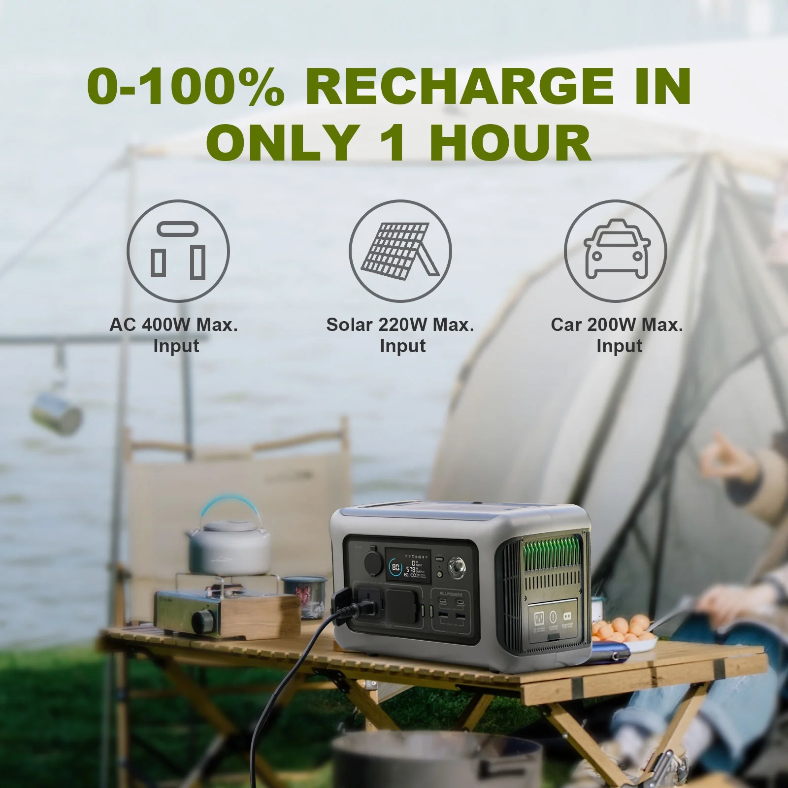 ALLPOWERS R600 Portable Power Station 600W 299Wh LiFePO4 Battery Wireless Charging Solar Generator for Camping Home Emergency off Grid