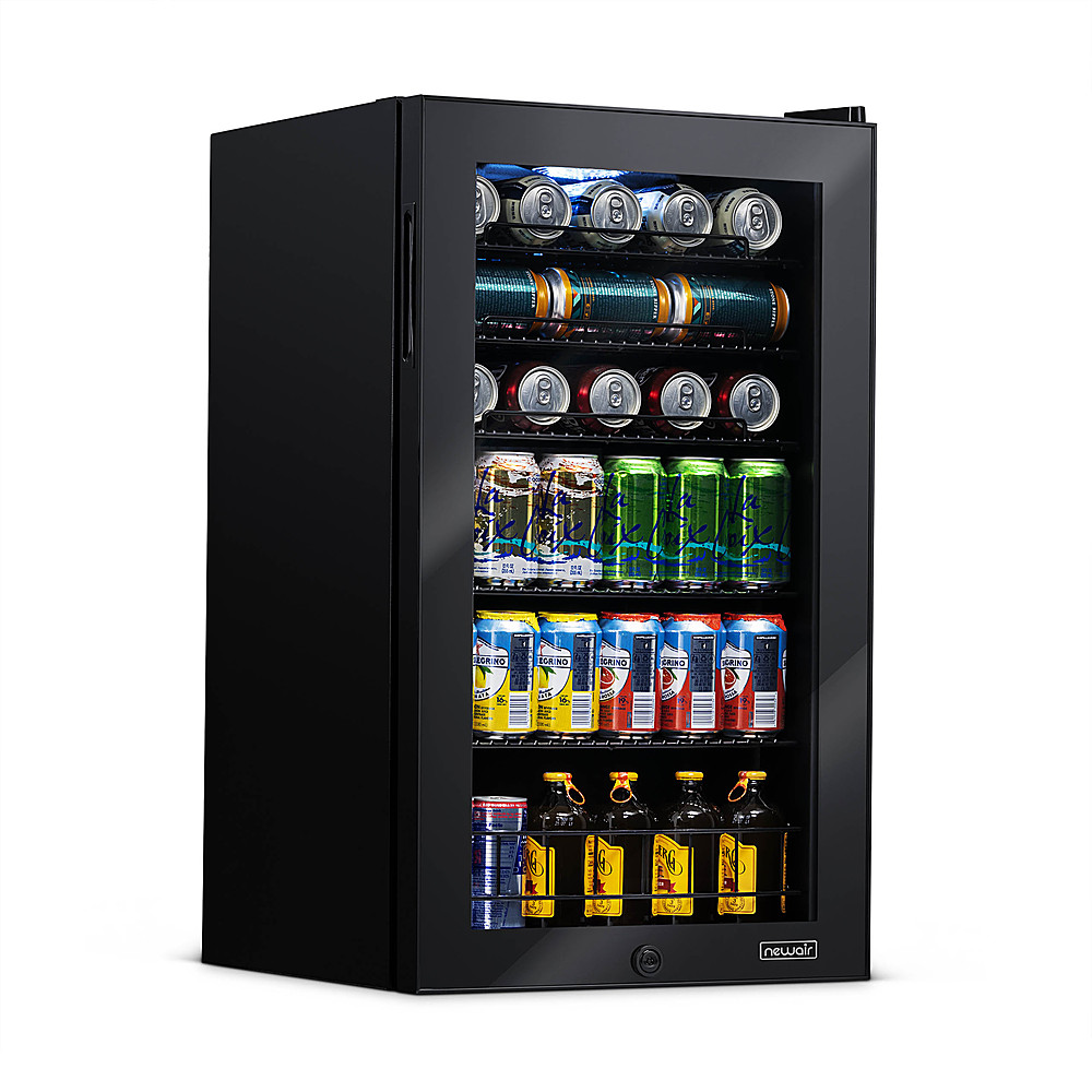 NewAir 126 Can Beverage Cooler with Glass Door Adjustable Shelves 7 Temperature Settings and Lock Black