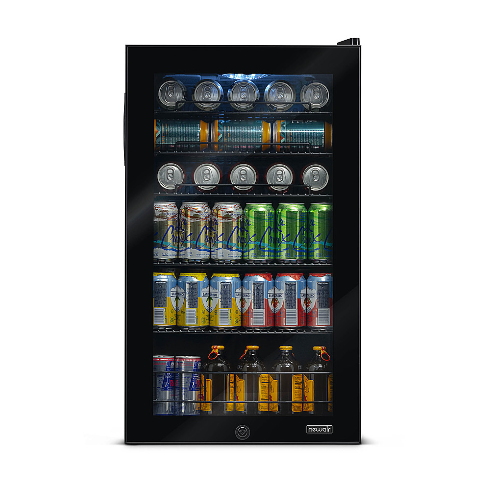 NewAir 126 Can Beverage Cooler with Glass Door Adjustable Shelves 7 Temperature Settings and Lock Black