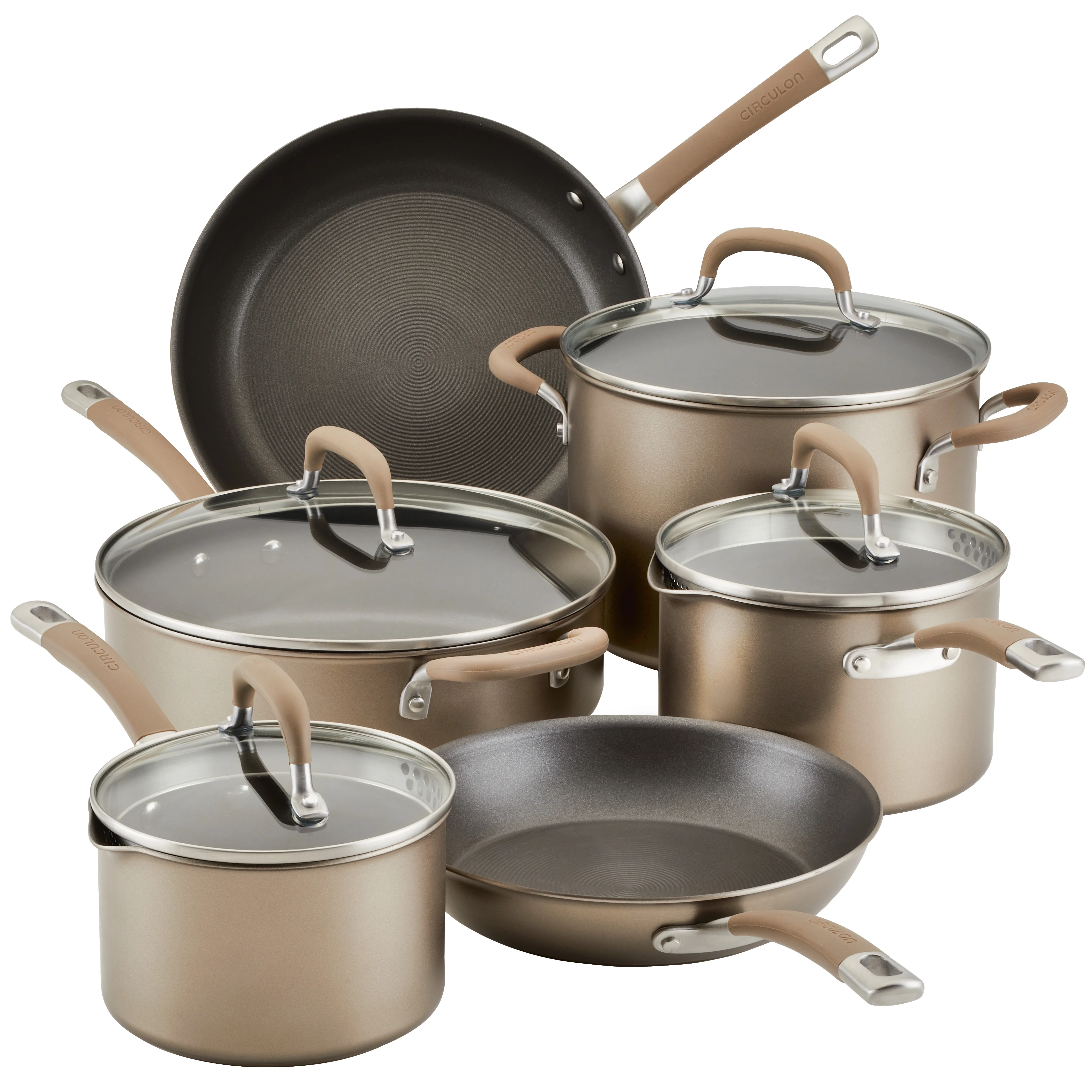 Circulon Premier Professional 10 Piece Nonstick Pots and Pans Induction Pots and Pans Set, Bronze