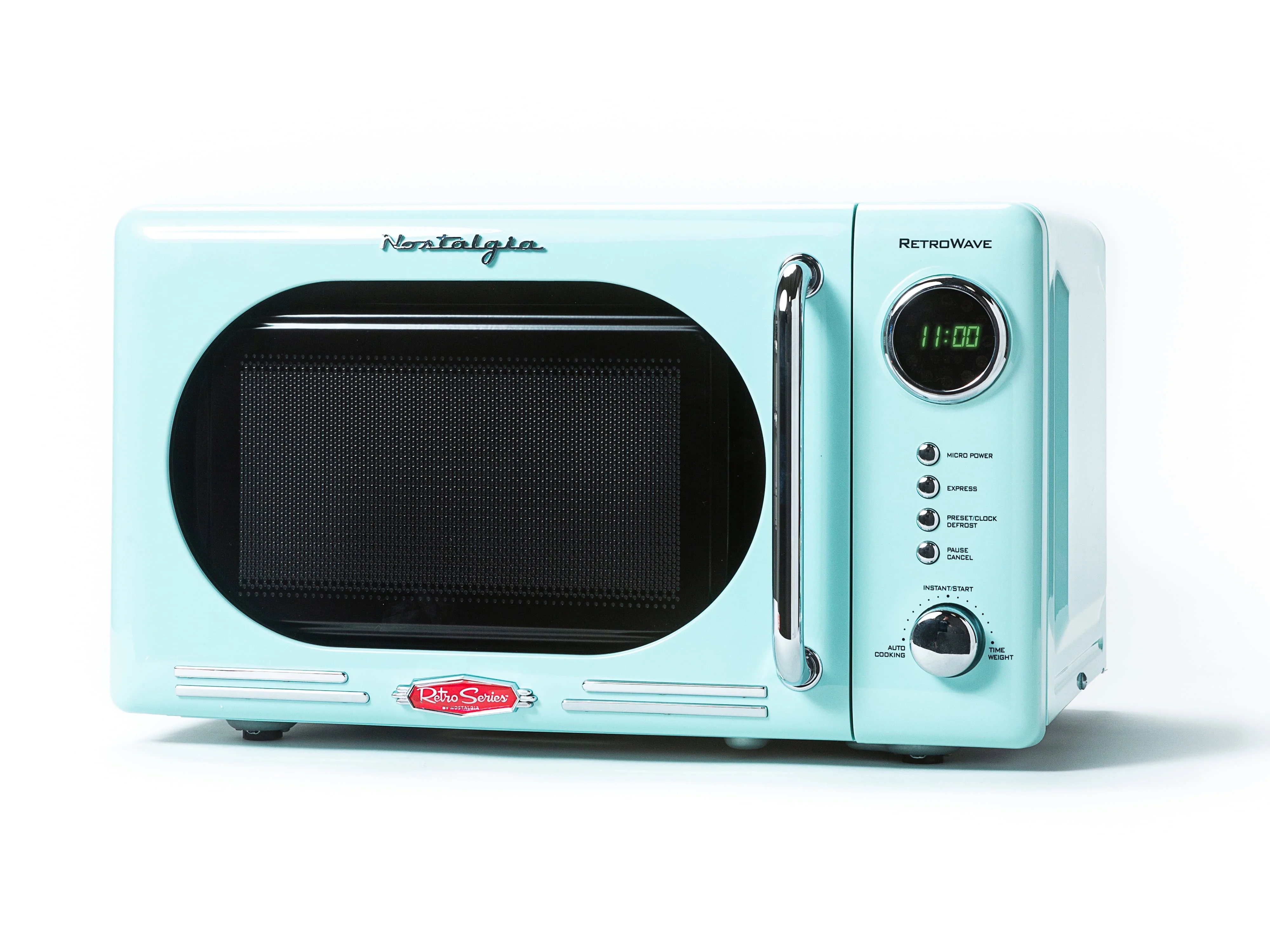Nostalgia Retro Compact Countertop Microwave Oven, 0.7 Cu. Ft. 700-Watts with LED Digital Display, Child Lock, Easy Clean Interior, Aqua