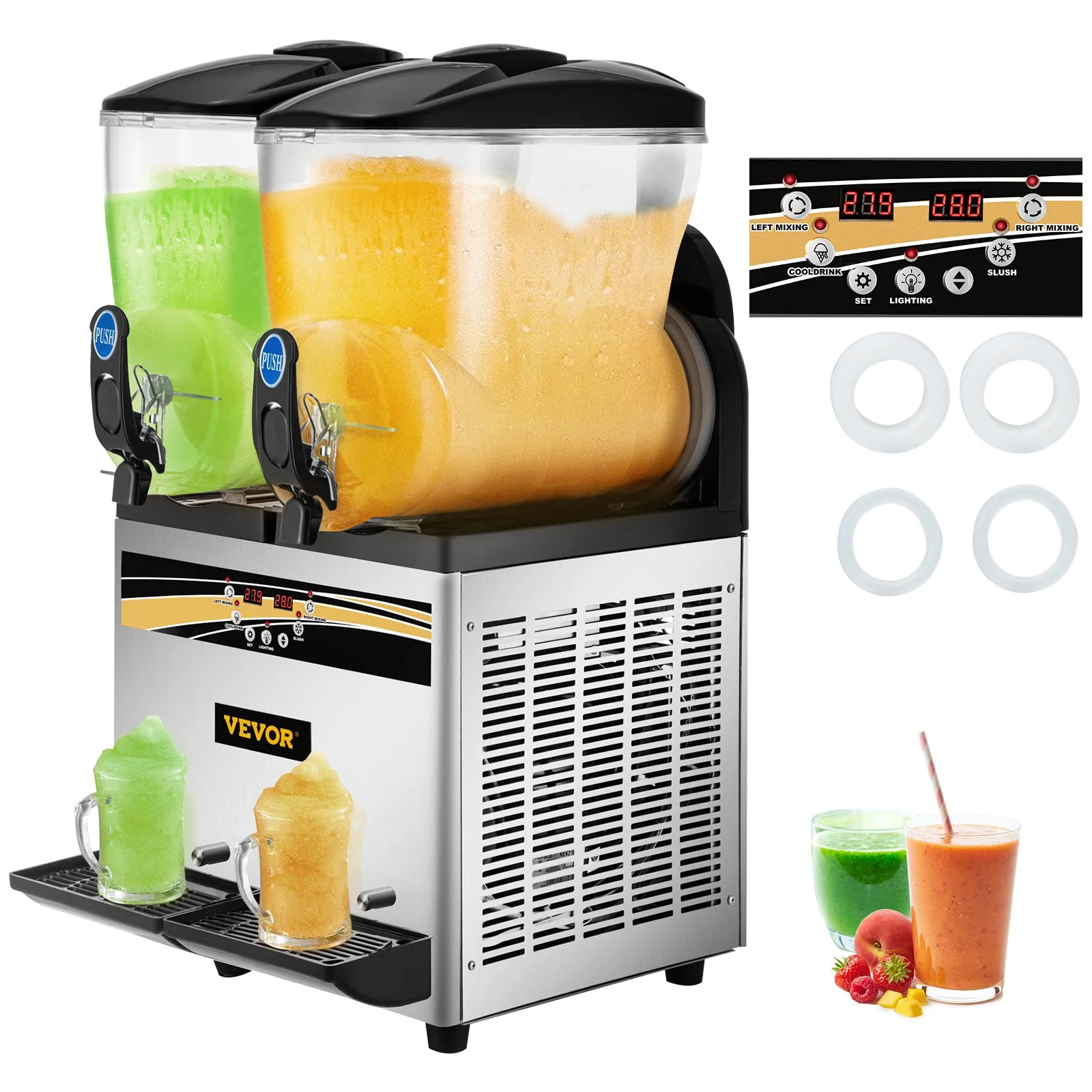 Margarita Machine 15Lx2 Tank Commercial Slushy Machine 1000W For Supermarkets Cafes Restaurants Bars and Home Use