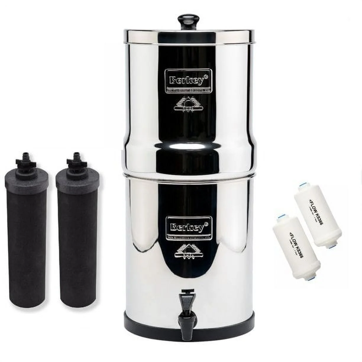 Big Berkey BK4X2 Countertop Water Filter System with 2 Black Berkey Elements and 2 Fluoride Filters