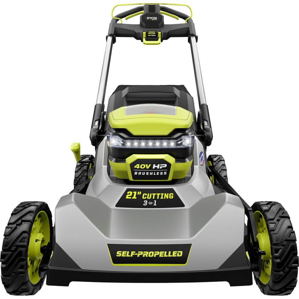 40V HP Brushless 21 in Cordless Walk Behind Self Propelled Lawn Mower & Trimmer 3 Batteries/ 2 Rapid Chargers RY401140 4X