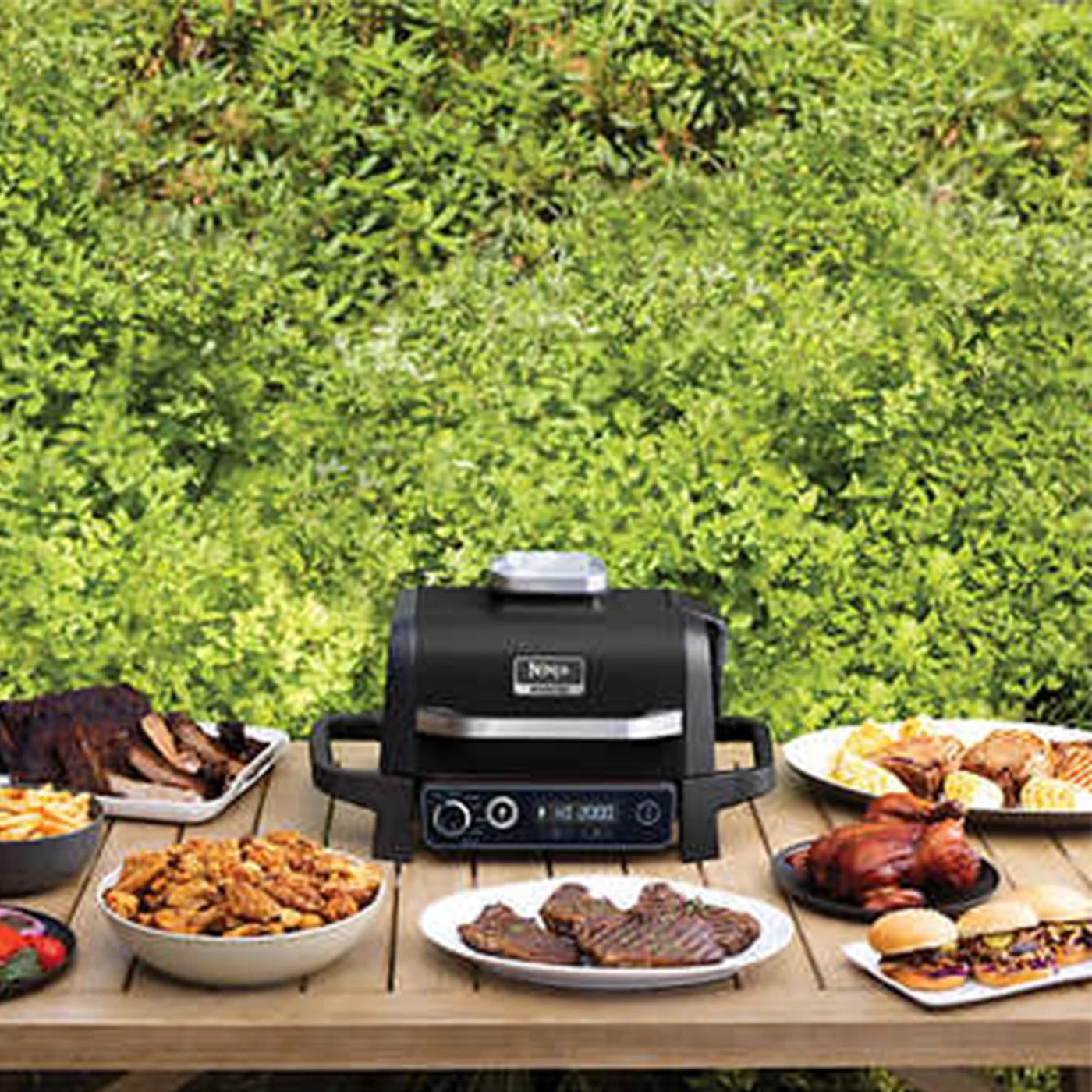 Restored Ninja OG701 Woodfire Outdoor Grill & Smoker 7 in 1 Master Grill BBQ Smoker and Air Fryer with Woodfire Technology Refurbished