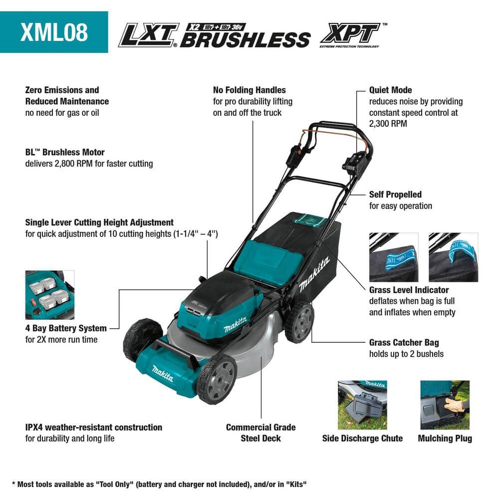 21 in 18 Volt X2 36 Volt LXT Lithium Ion Cordless Walk Behind Self Propelled Lawn Mower Kit with 4 Batteries 5 0 Ah XML08PT1