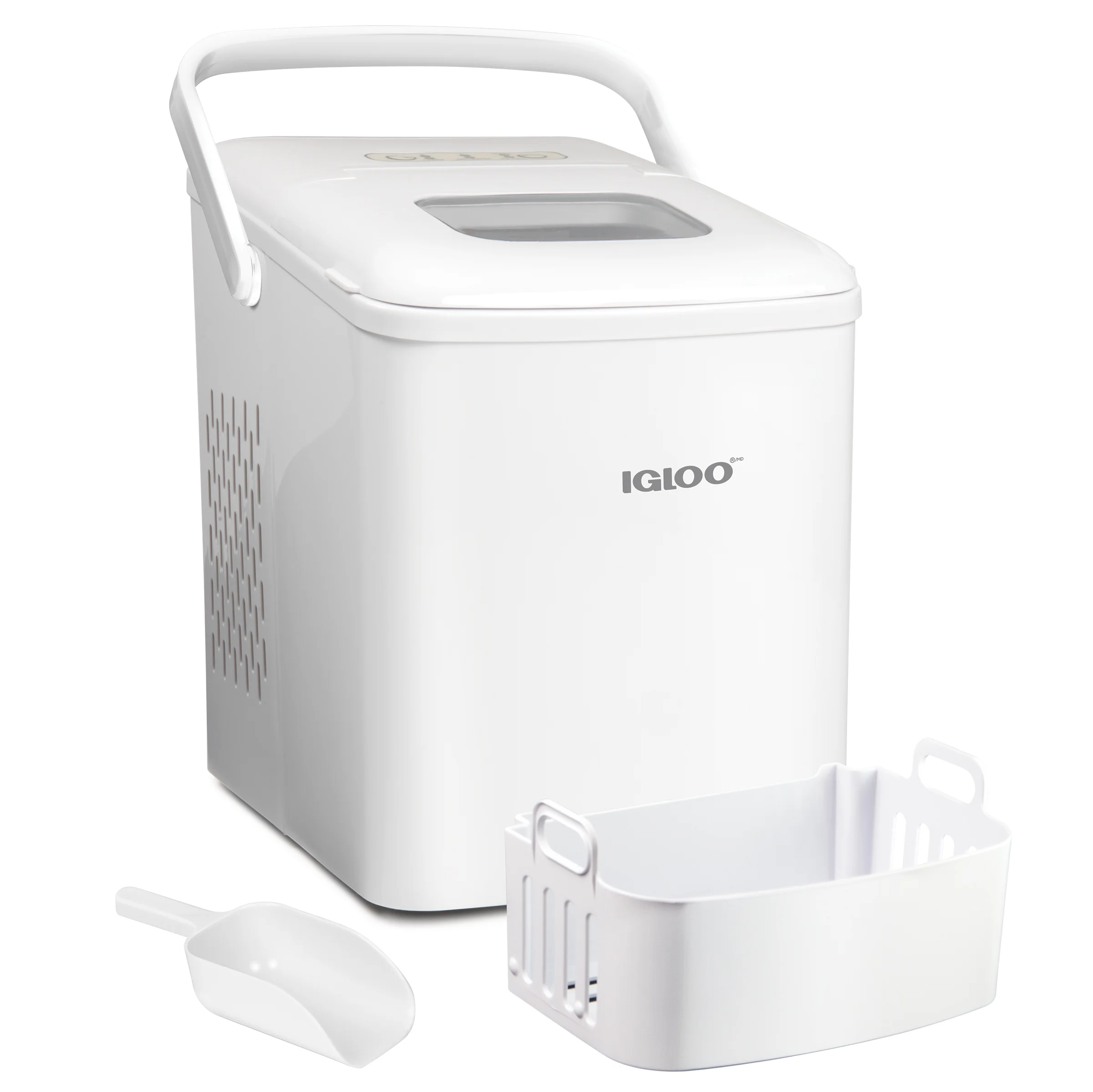 Igloo Handled Automatic Ice Machine Self Cleaning Countertop Ice Maker with Scoop, White