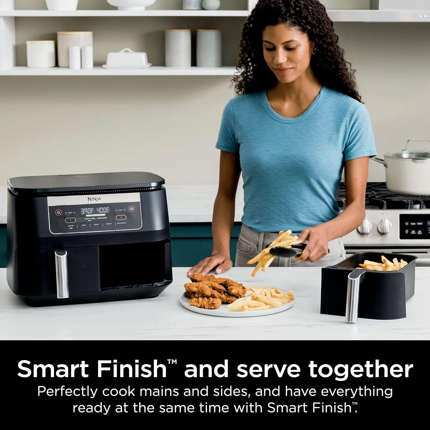 Restored Ninja DZ090 Foodi 6 Quart 5-in-1 DualZone 2-Basket Air Fryer Roast, Bake, Dehydrate & More (Refurbished)