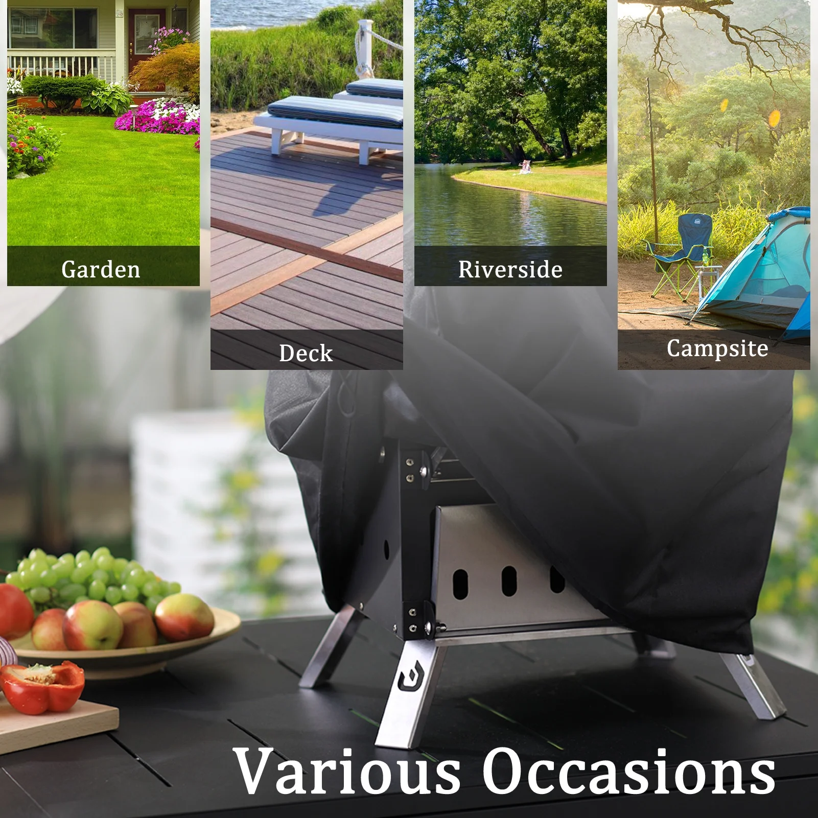 Outdoor Pizza Oven Wood Burning for Cooking 2 Pizzas Outside Pizza Maker with Pizza Stone, Pizza Peel, - Black + Silver