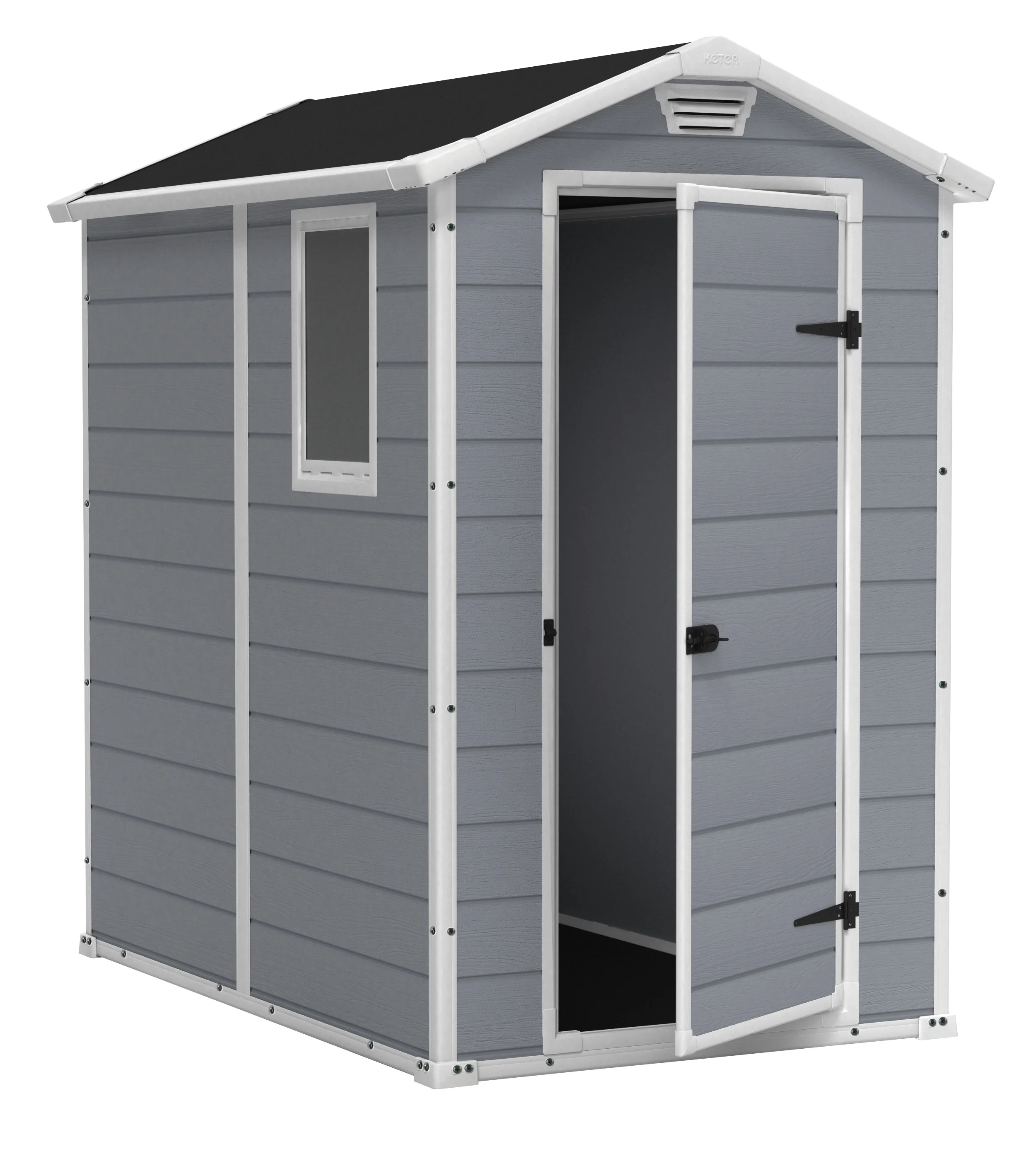 Keter Manor 4 ft x 6 ft Durable Resin Outdoor Storage Shed With Heavy Duty Floor and Locking Door Gray and White